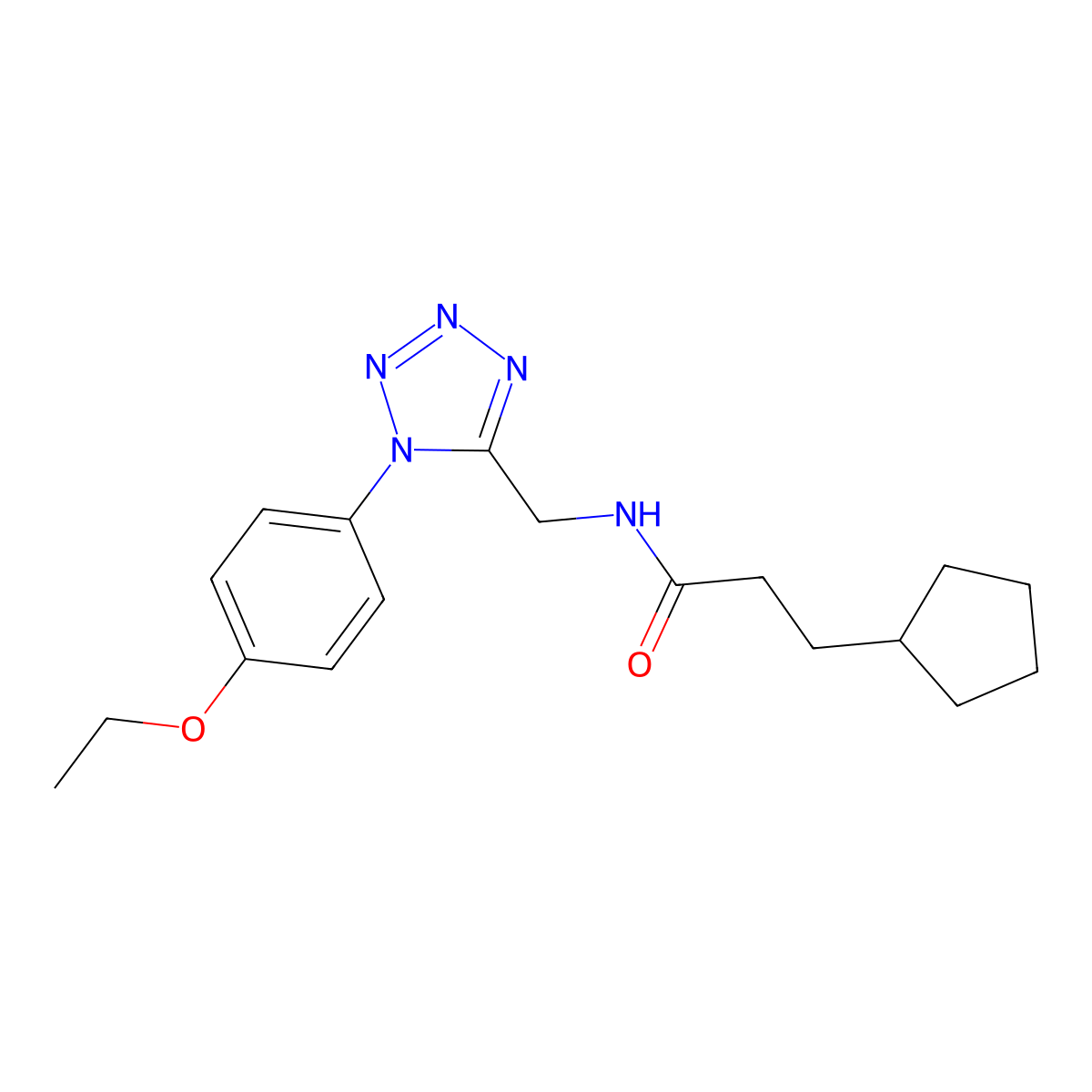3-cyclopentyl-N-((1-(4-ethoxyphenyl)-1H-tetrazol-5-yl)methyl)propanamide molecular structure, CAS 1005301-22-3