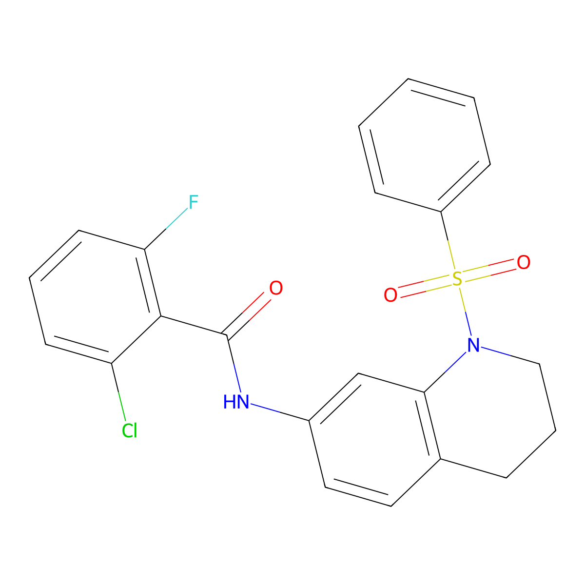 2-chloro-6-fluoro-N-(1-(phenylsulfonyl)-1,2,3,4-tetrahydroquinolin-7-yl)benzamide molecular structure, CAS 1005301-41-6