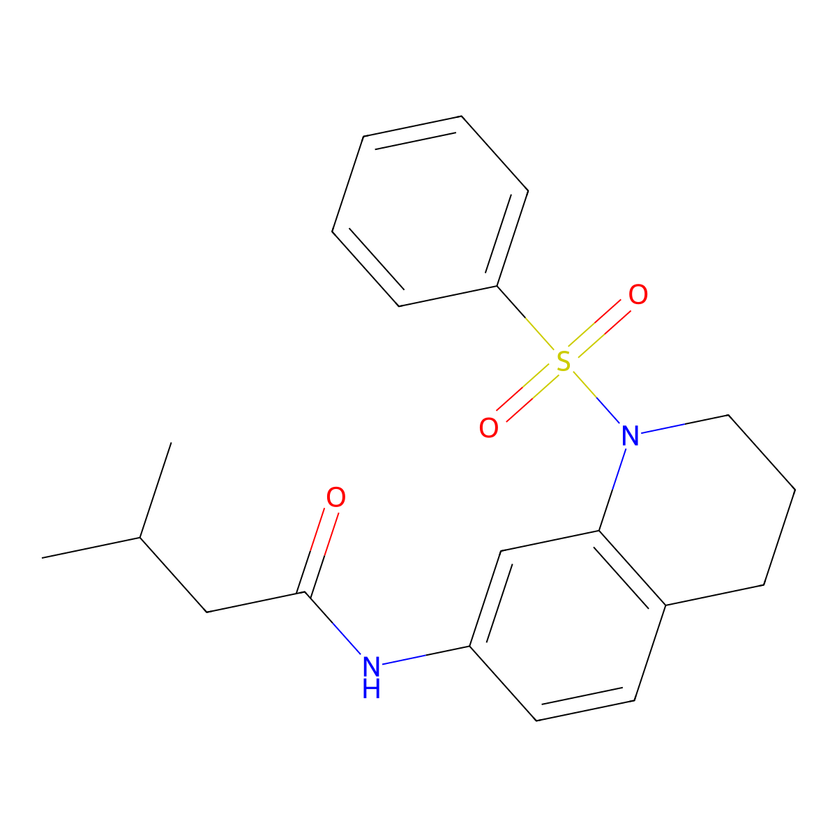 N-[1-(benzenesulfonyl)-3,4-dihydro-2H-quinolin-7-yl]-3-methylbutanamide molecular structure, CAS 1005301-50-7