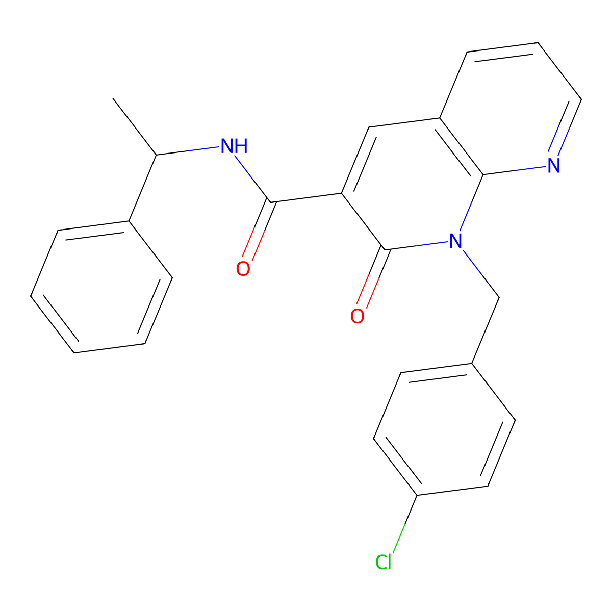 1-(4-chlorobenzyl)-2-oxo-N-(1-phenylethyl)-1,2-dihydro-1,8-naphthyridine-3-carboxamide molecular structure, CAS 1005301-55-2