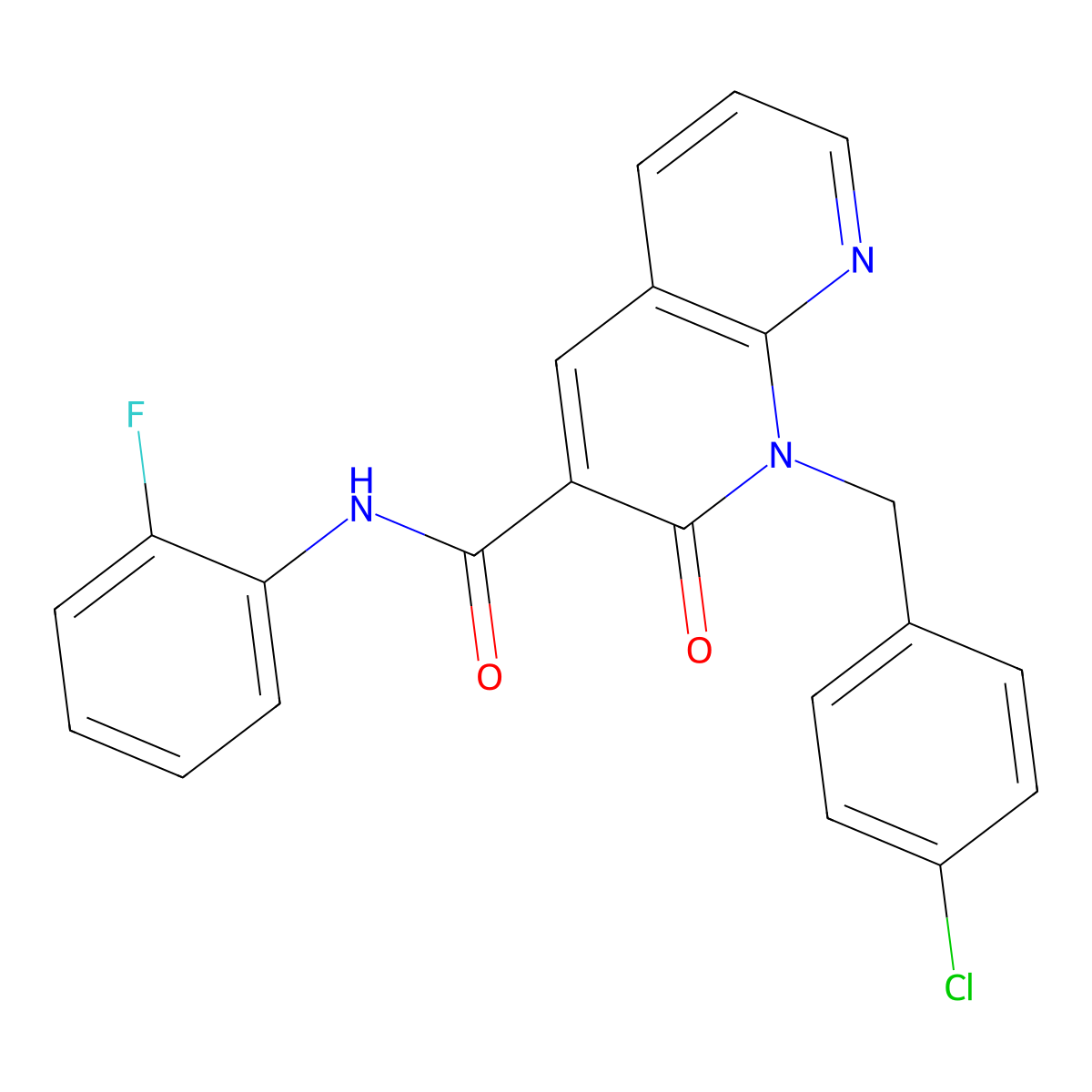 1-(4-chlorobenzyl)-N-(2-fluorophenyl)-2-oxo-1,2-dihydro-1,8-naphthyridine-3-carboxamide molecular structure, CAS 1005301-75-6
