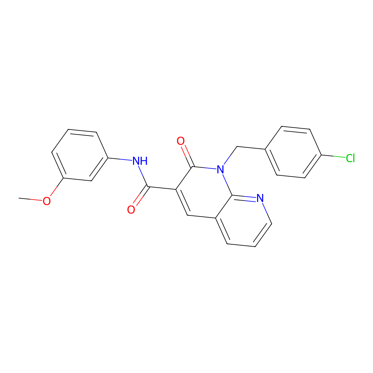 1-(4-chlorobenzyl)-N-(3-methoxyphenyl)-2-oxo-1,2-dihydro-1,8-naphthyridine-3-carboxamide molecular structure, CAS 1005301-81-4