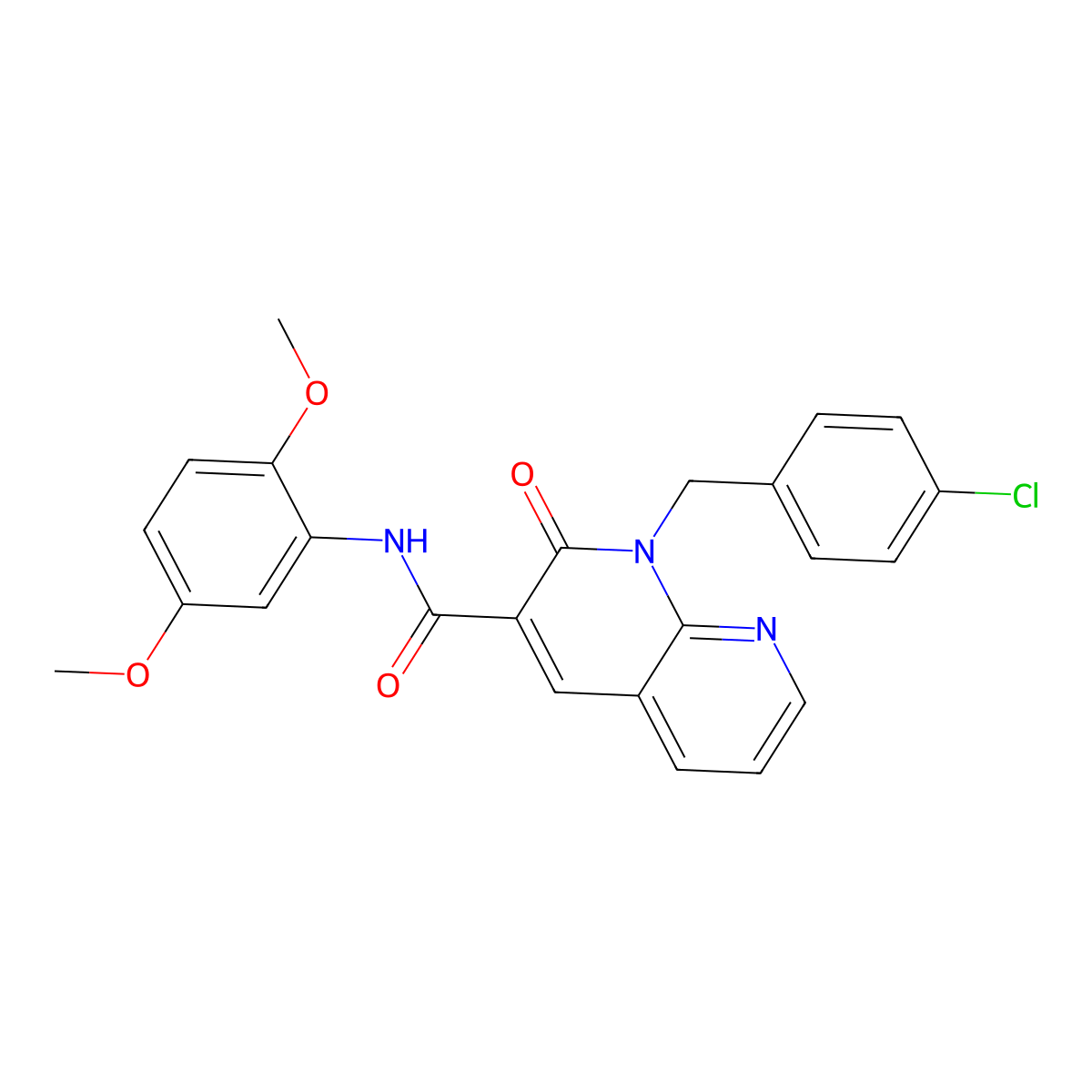 1-(4-chlorobenzyl)-N-(2,5-dimethoxyphenyl)-2-oxo-1,2-dihydro-1,8-naphthyridine-3-carboxamide molecular structure, CAS 1005301-96-1