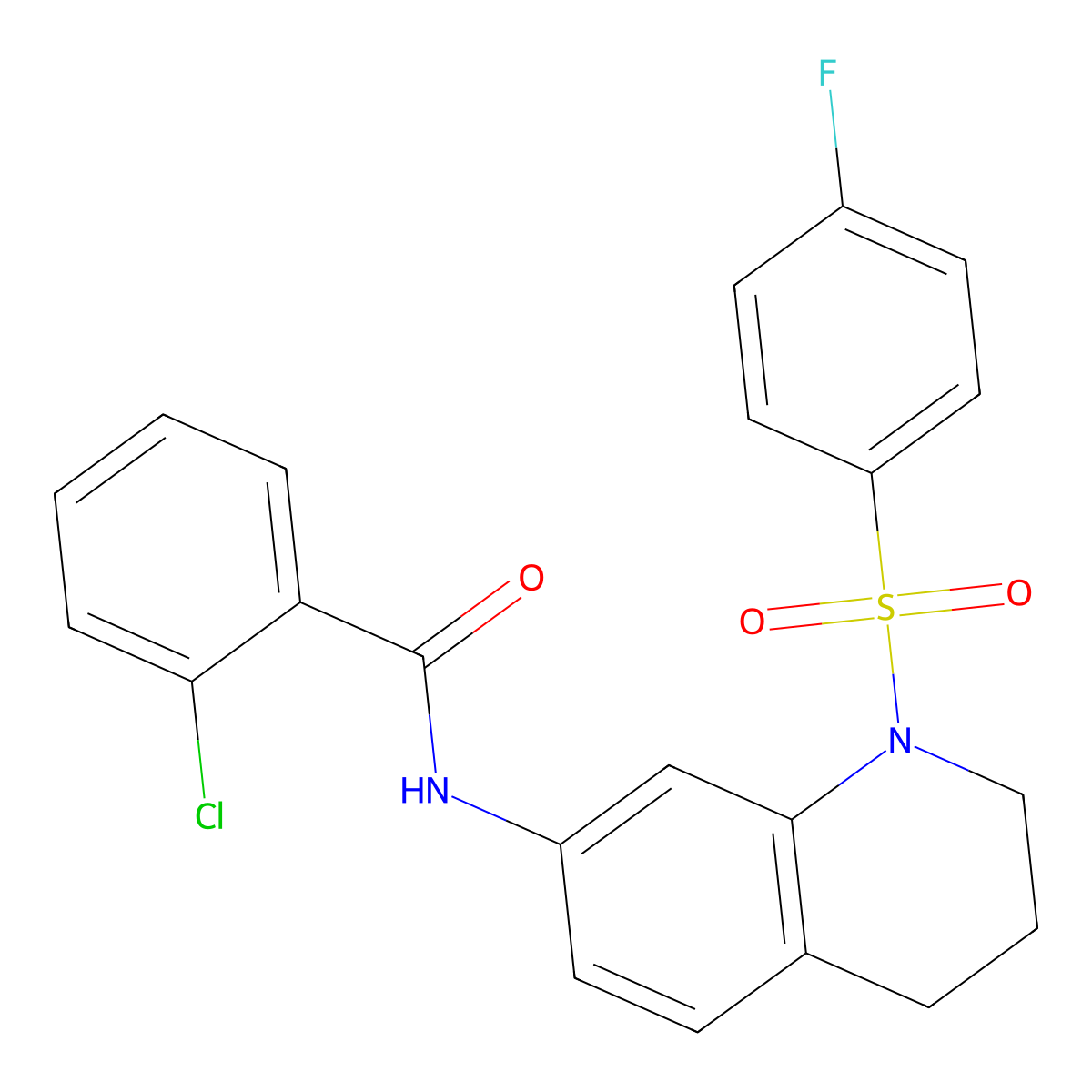 2-chloro-N-(1-((4-fluorophenyl)sulfonyl)-1,2,3,4-tetrahydroquinolin-7-yl)benzamide molecular structure, CAS 1005301-99-4