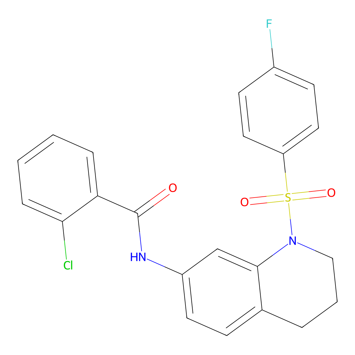2-chloro-N-(1-((4-fluorophenyl)sulfonyl)-1,2,3,4-tetrahydroquinolin-7-yl)benzamide molecular structure, CAS 1005301-99-4