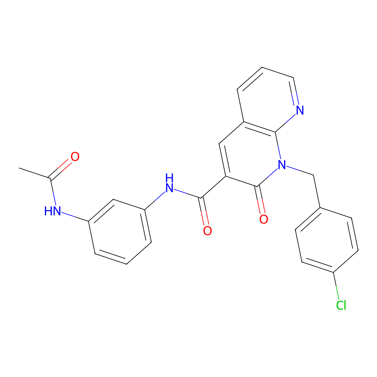 N-(3-acetamidophenyl)-1-(4-chlorobenzyl)-2-oxo-1,2-dihydro-1,8-naphthyridine-3-carboxamide molecular structure, CAS 1005302-02-2