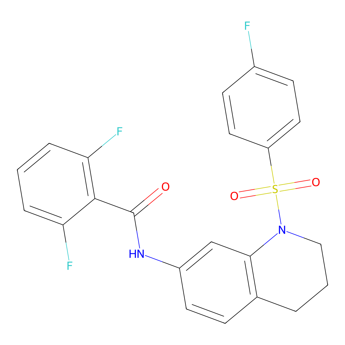 2,6-difluoro-N-(1-((4-fluorophenyl)sulfonyl)-1,2,3,4-tetrahydroquinolin-7-yl)benzamide molecular structure, CAS 1005302-05-5