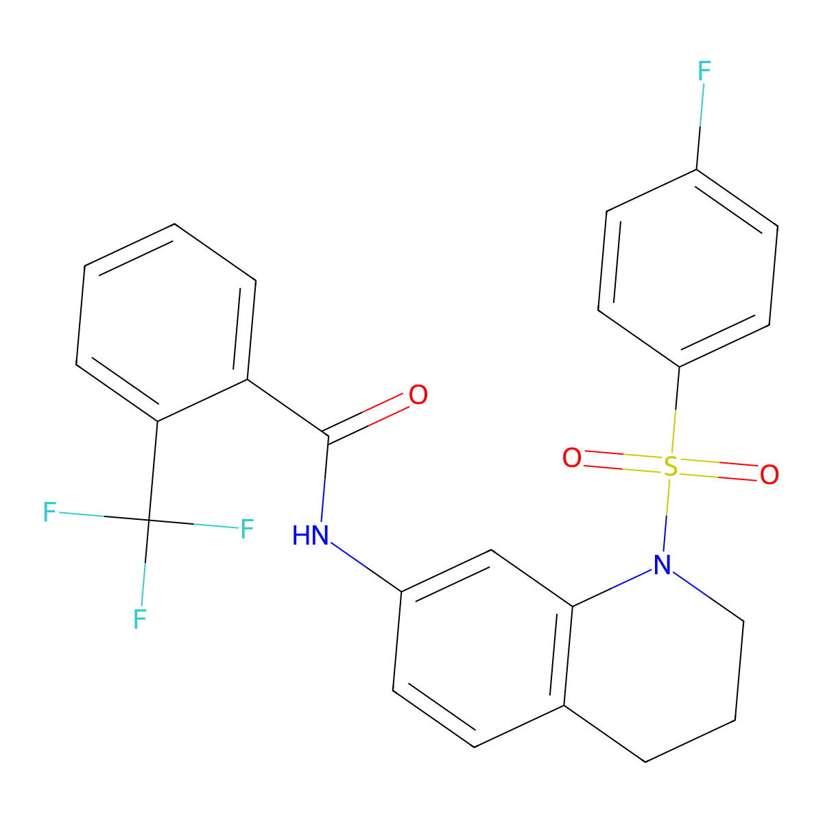 N-(1-((4-fluorophenyl)sulfonyl)-1,2,3,4-tetrahydroquinolin-7-yl)-2-(trifluoromethyl)benzamide molecular structure, CAS 1005302-07-7
