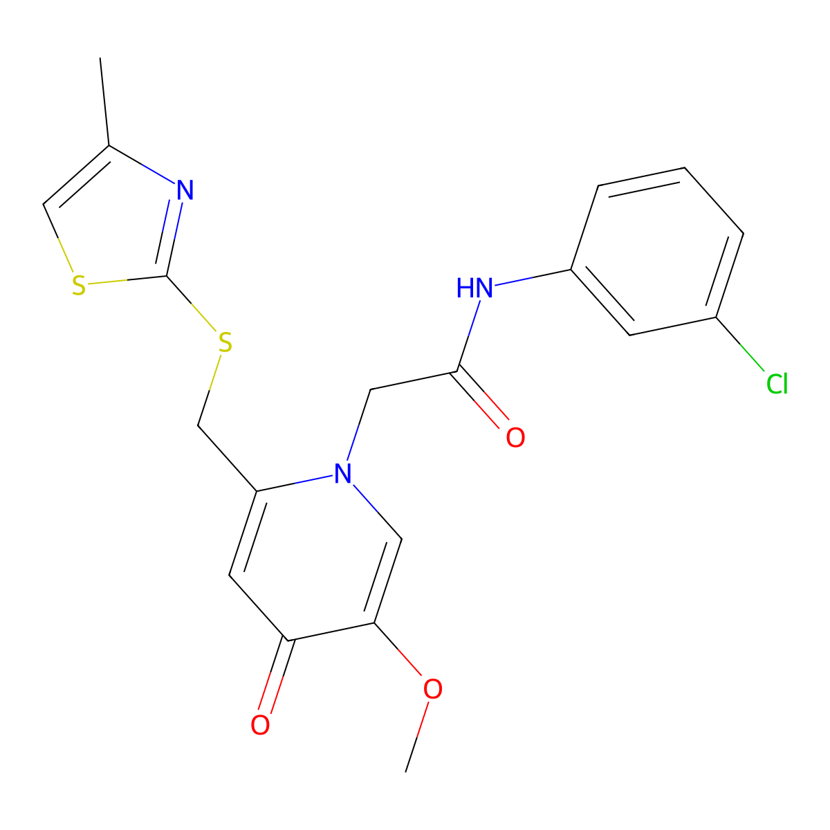 N-(3-chlorophenyl)-2-(5-methoxy-2-(((4-methylthiazol-2-yl)thio)methyl)-4-oxopyridin-1(4H)-yl)acetamide molecular structure, CAS 1005302-08-8