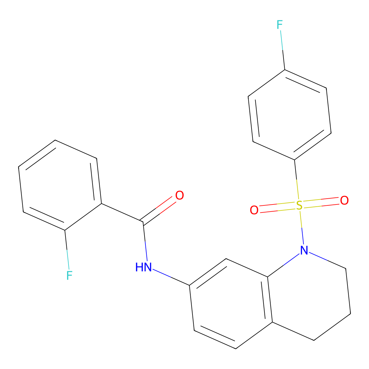 2-fluoro-N-(1-((4-fluorophenyl)sulfonyl)-1,2,3,4-tetrahydroquinolin-7-yl)benzamide molecular structure, CAS 1005302-09-9