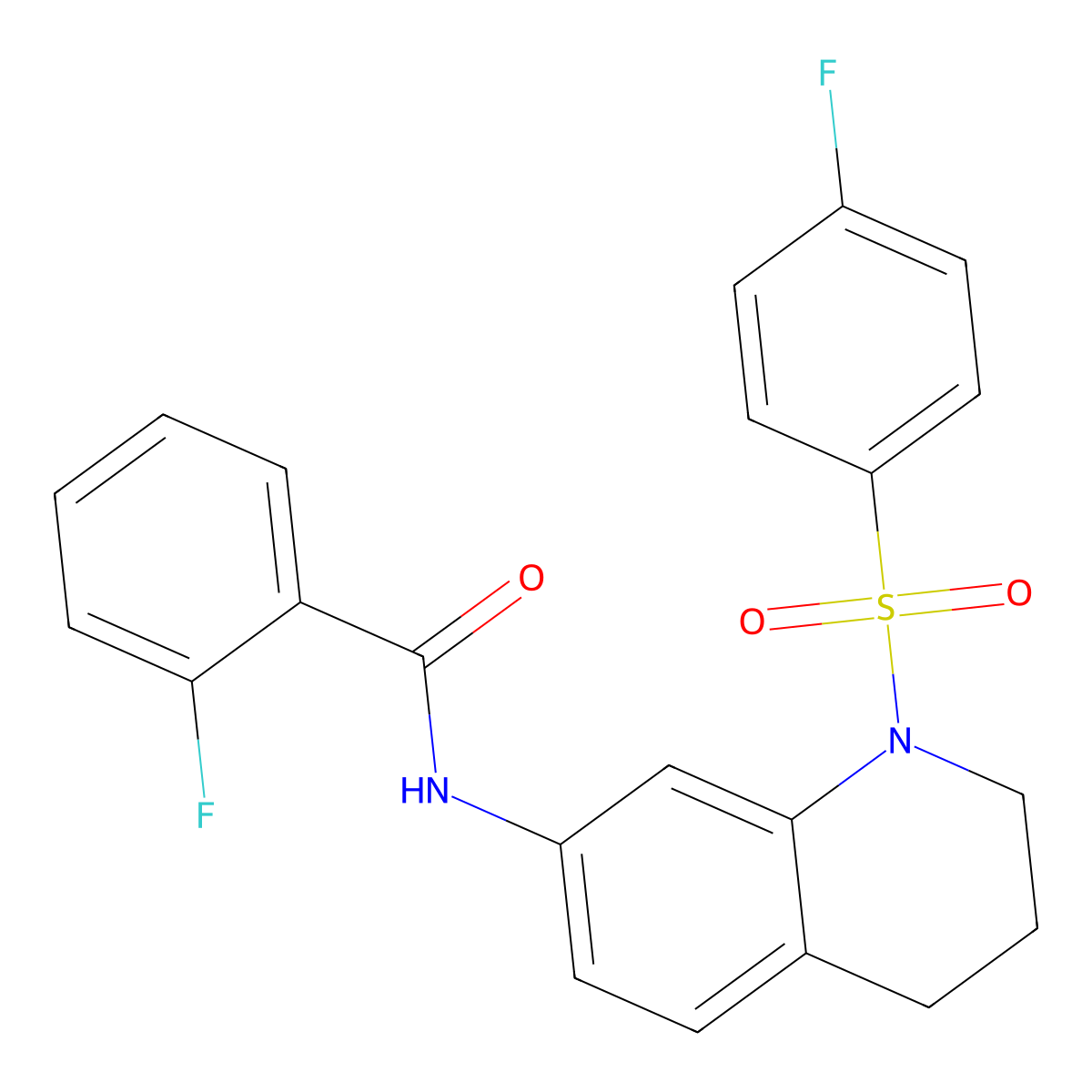 2-fluoro-N-(1-((4-fluorophenyl)sulfonyl)-1,2,3,4-tetrahydroquinolin-7-yl)benzamide molecular structure, CAS 1005302-09-9