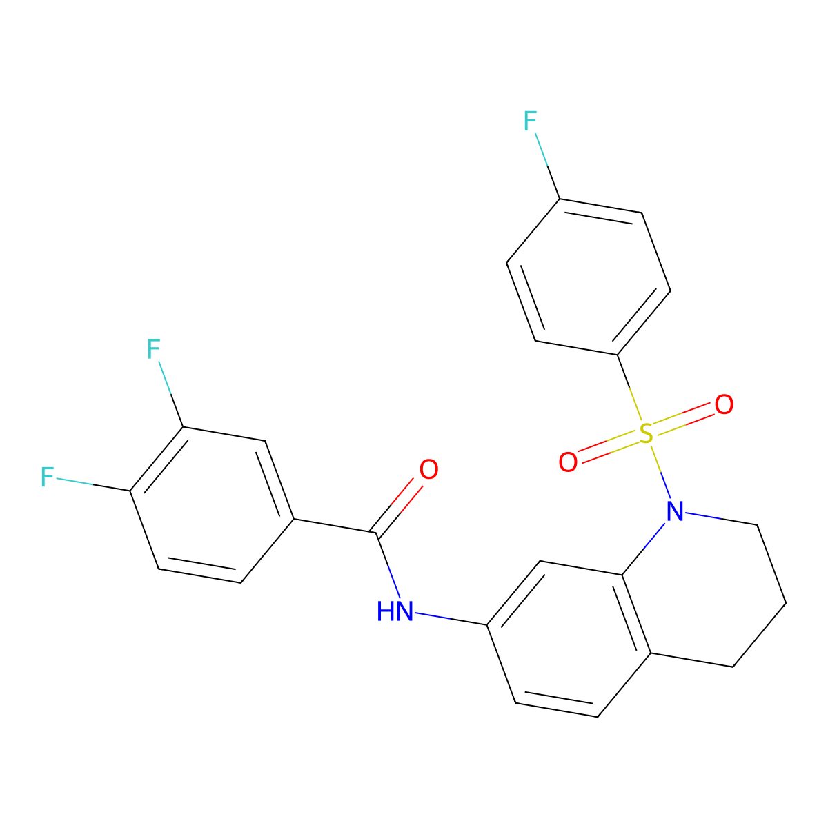 3,4-difluoro-N-(1-((4-fluorophenyl)sulfonyl)-1,2,3,4-tetrahydroquinolin-7-yl)benzamide molecular structure, CAS 1005302-11-3
