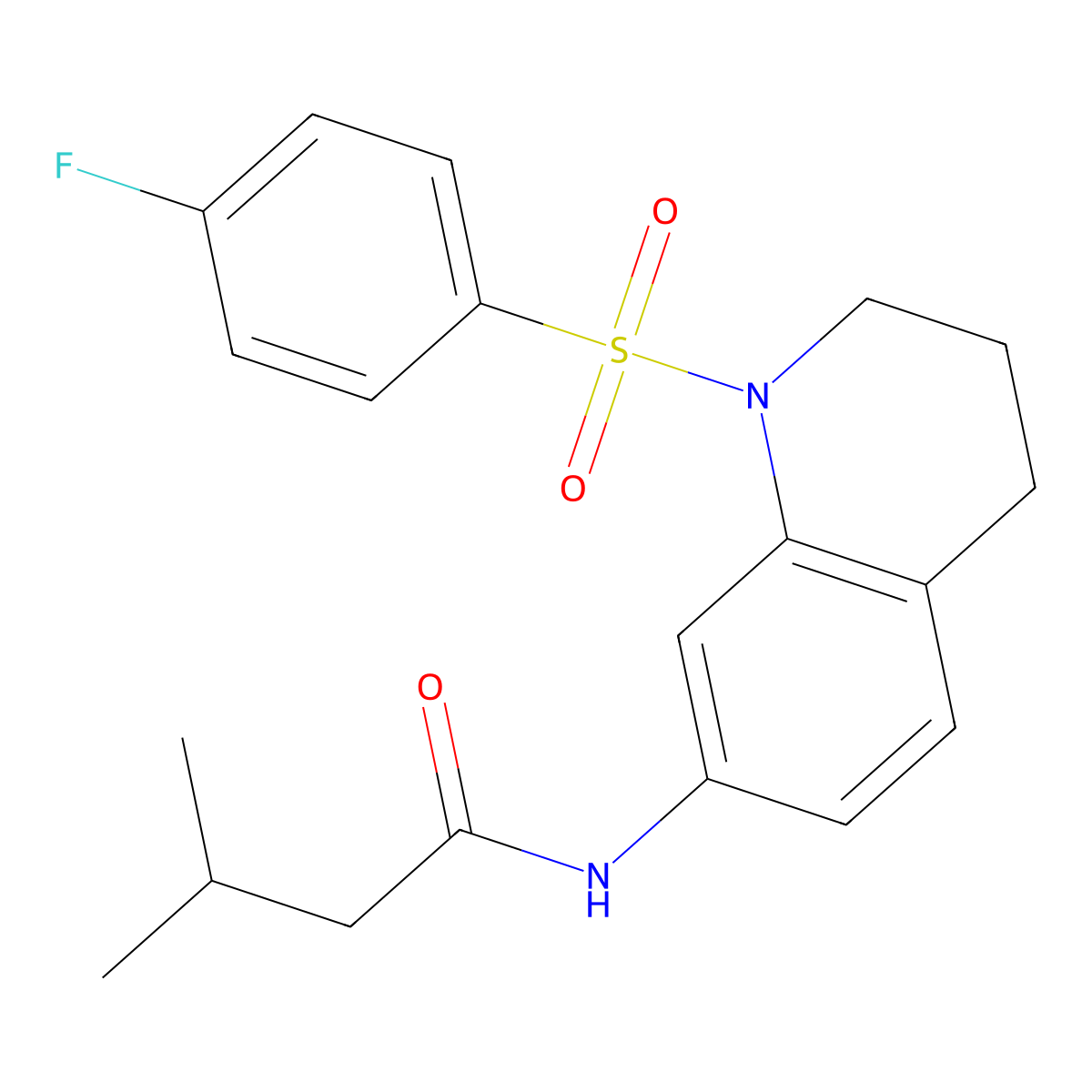 N-[1-(4-fluorophenyl)sulfonyl-3,4-dihydro-2H-quinolin-7-yl]-3-methylbutanamide molecular structure, CAS 1005302-13-5