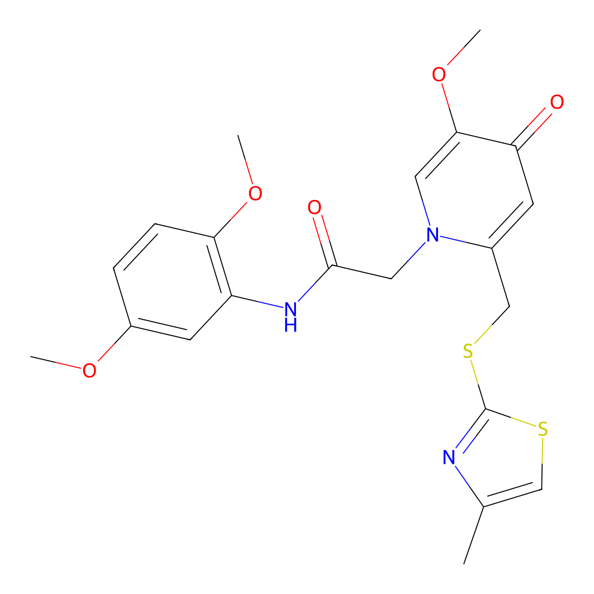 N-(2,5-dimethoxyphenyl)-2-(5-methoxy-2-(((4-methylthiazol-2-yl)thio)methyl)-4-oxopyridin-1(4H)-yl)acetamide molecular structure, CAS 1005302-14-6
