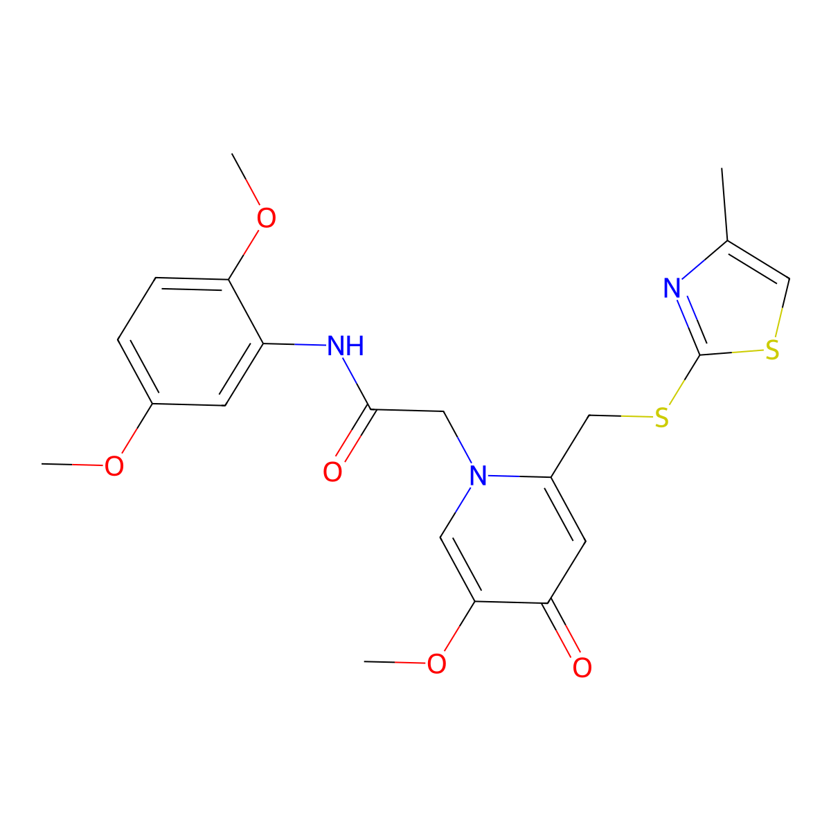 N-(2,5-dimethoxyphenyl)-2-(5-methoxy-2-(((4-methylthiazol-2-yl)thio)methyl)-4-oxopyridin-1(4H)-yl)acetamide molecular structure, CAS 1005302-14-6