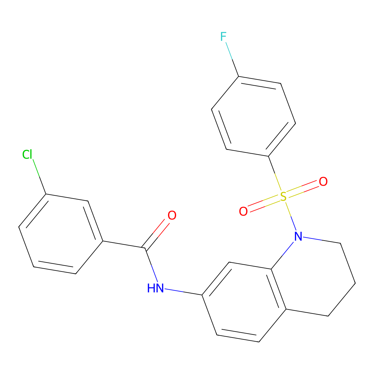 3-chloro-N-(1-((4-fluorophenyl)sulfonyl)-1,2,3,4-tetrahydroquinolin-7-yl)benzamide molecular structure, CAS 1005302-15-7