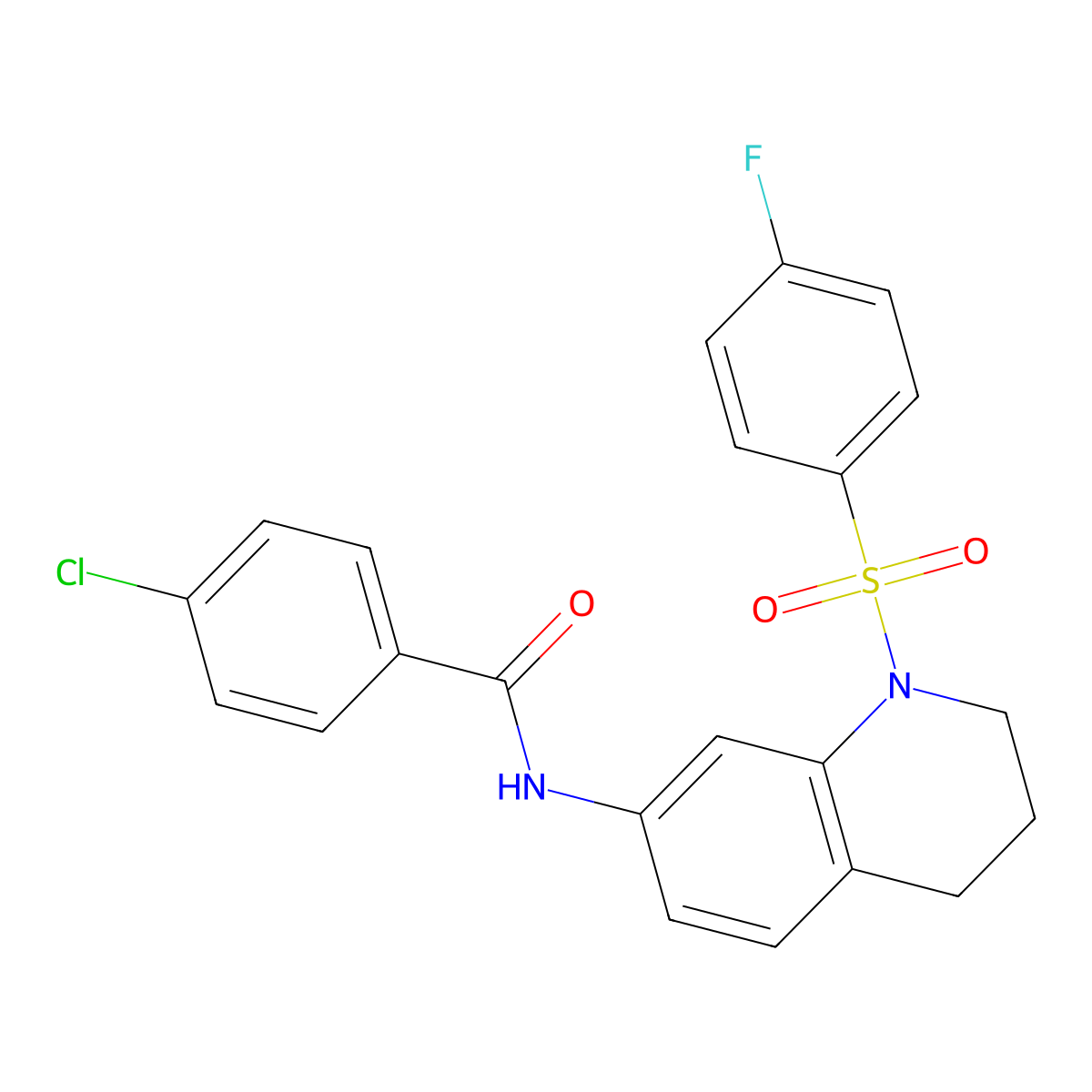 4-chloro-N-(1-((4-fluorophenyl)sulfonyl)-1,2,3,4-tetrahydroquinolin-7-yl)benzamide molecular structure, CAS 1005302-23-7