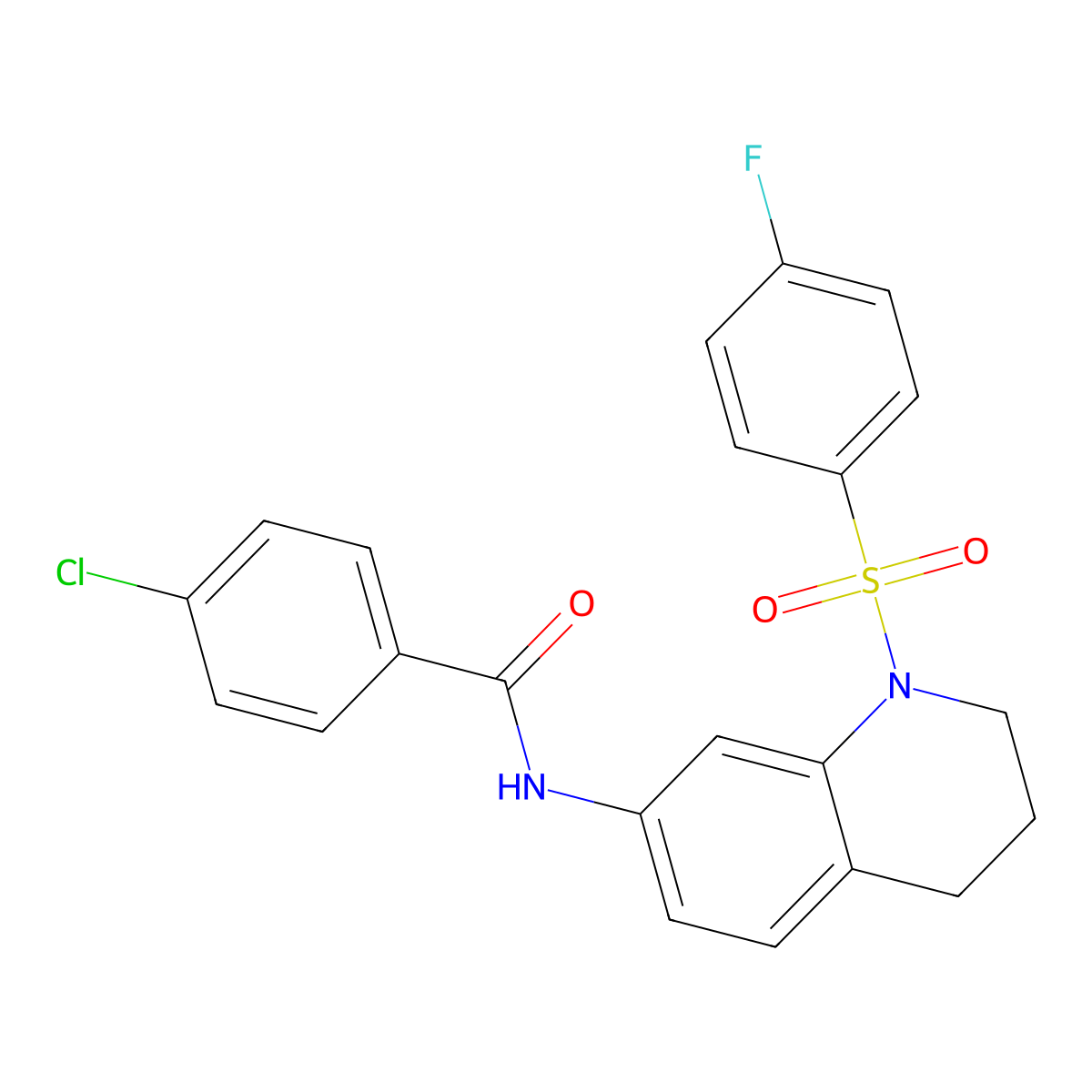 4-chloro-N-(1-((4-fluorophenyl)sulfonyl)-1,2,3,4-tetrahydroquinolin-7-yl)benzamide molecular structure, CAS 1005302-23-7