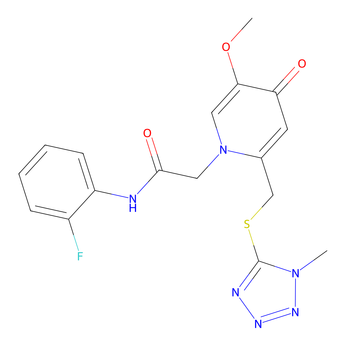 N-(2-fluorophenyl)-2-(5-methoxy-2-(((1-methyl-1H-tetrazol-5-yl)thio)methyl)-4-oxopyridin-1(4H)-yl)acetamide molecular structure, CAS 1005302-28-2