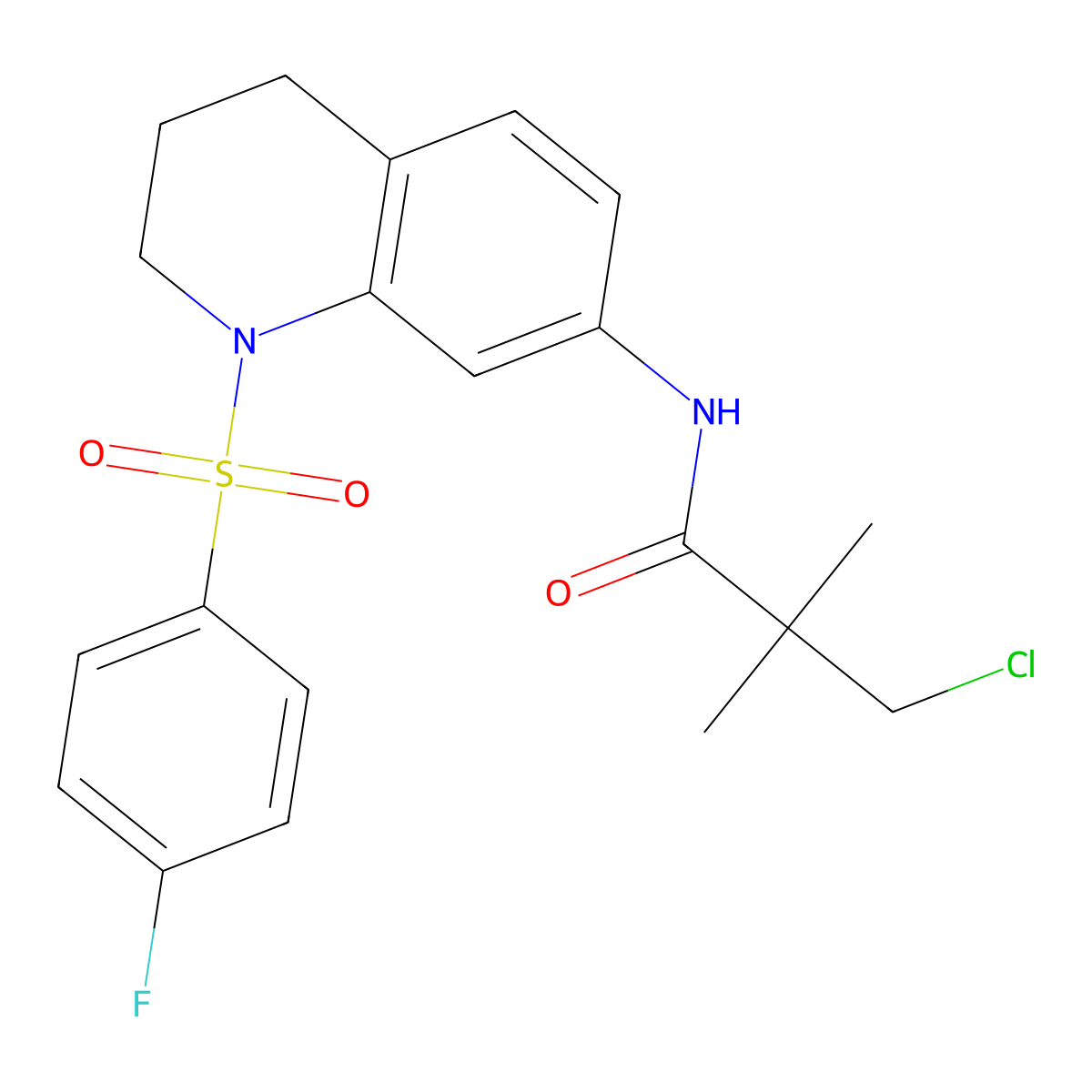 3-chloro-N-(1-((4-fluorophenyl)sulfonyl)-1,2,3,4-tetrahydroquinolin-7-yl)-2,2-dimethylpropanamide molecular structure, CAS 1005302-35-1