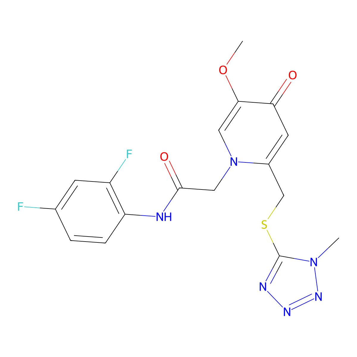 N-(2,4-difluorophenyl)-2-(5-methoxy-2-(((1-methyl-1H-tetrazol-5-yl)thio)methyl)-4-oxopyridin-1(4H)-yl)acetamide molecular structure, CAS 1005302-36-2
