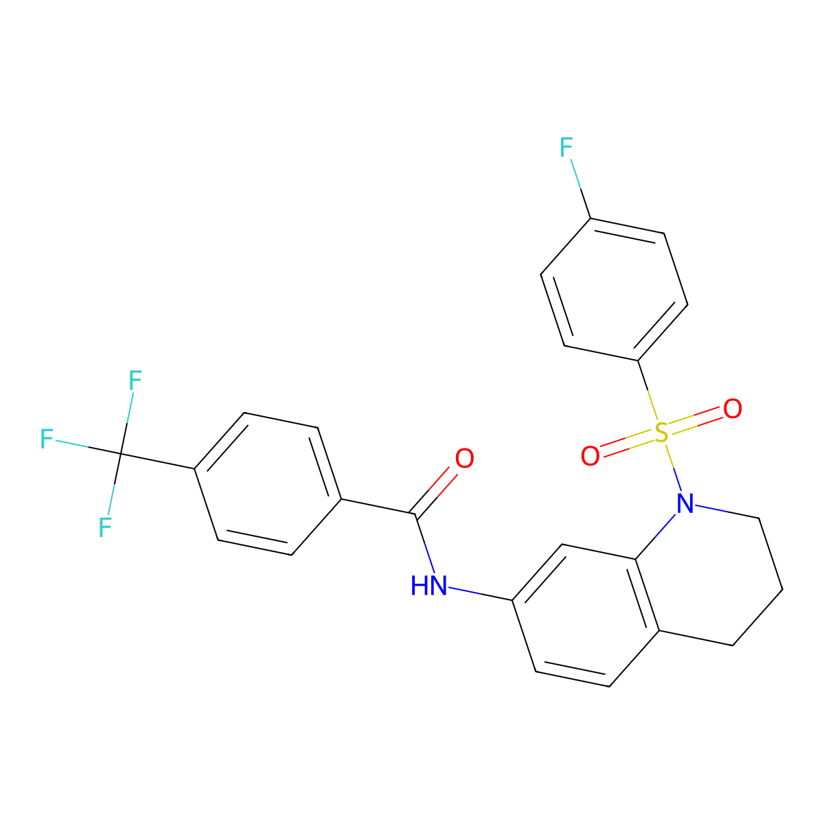 N-(1-((4-fluorophenyl)sulfonyl)-1,2,3,4-tetrahydroquinolin-7-yl)-4-(trifluoromethyl)benzamide molecular structure, CAS 1005302-44-2