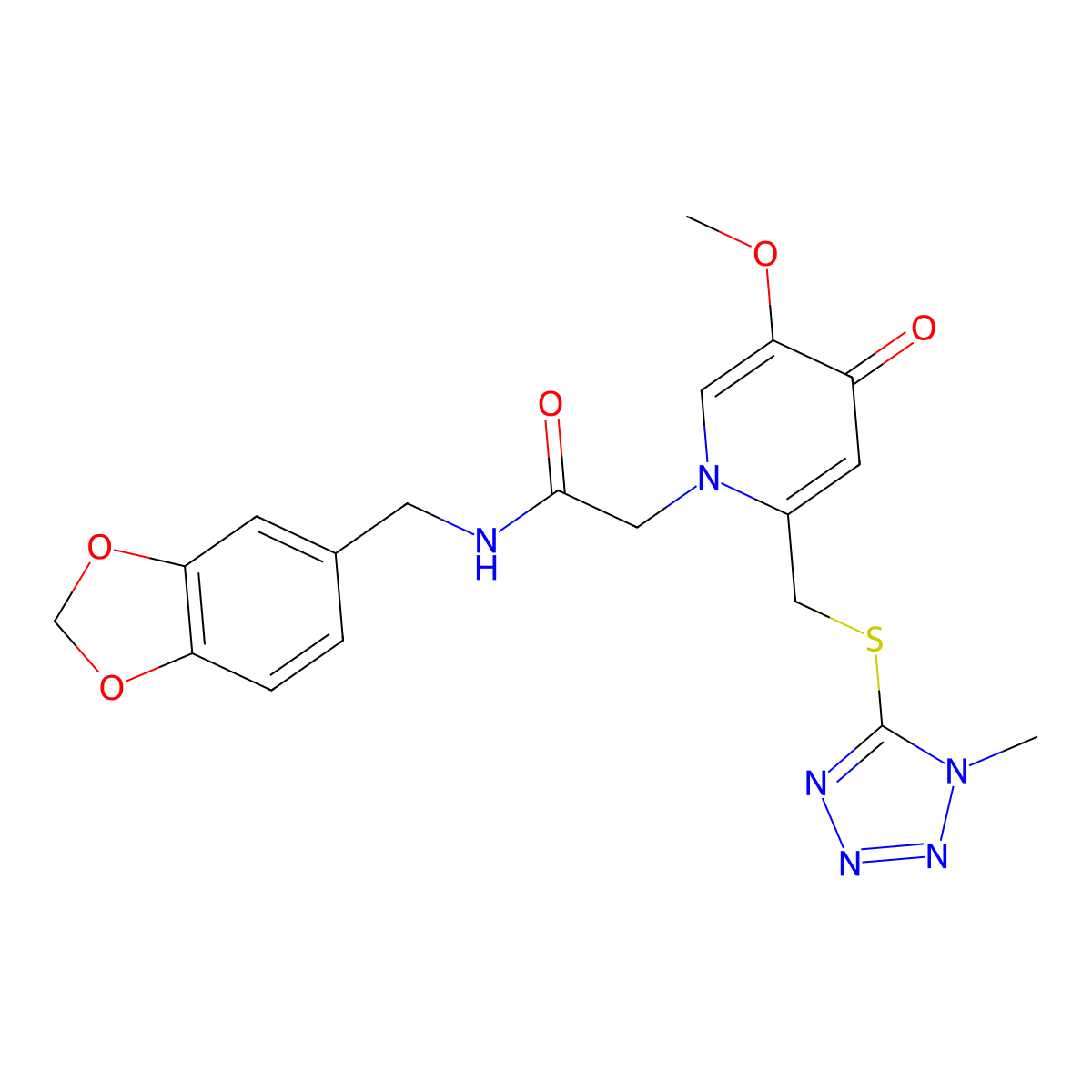 N-(benzo[d][1,3]dioxol-5-ylmethyl)-2-(5-methoxy-2-(((1-methyl-1H-tetrazol-5-yl)thio)methyl)-4-oxopyridin-1(4H)-yl)acetamide molecular structure, CAS 1005302-45-3