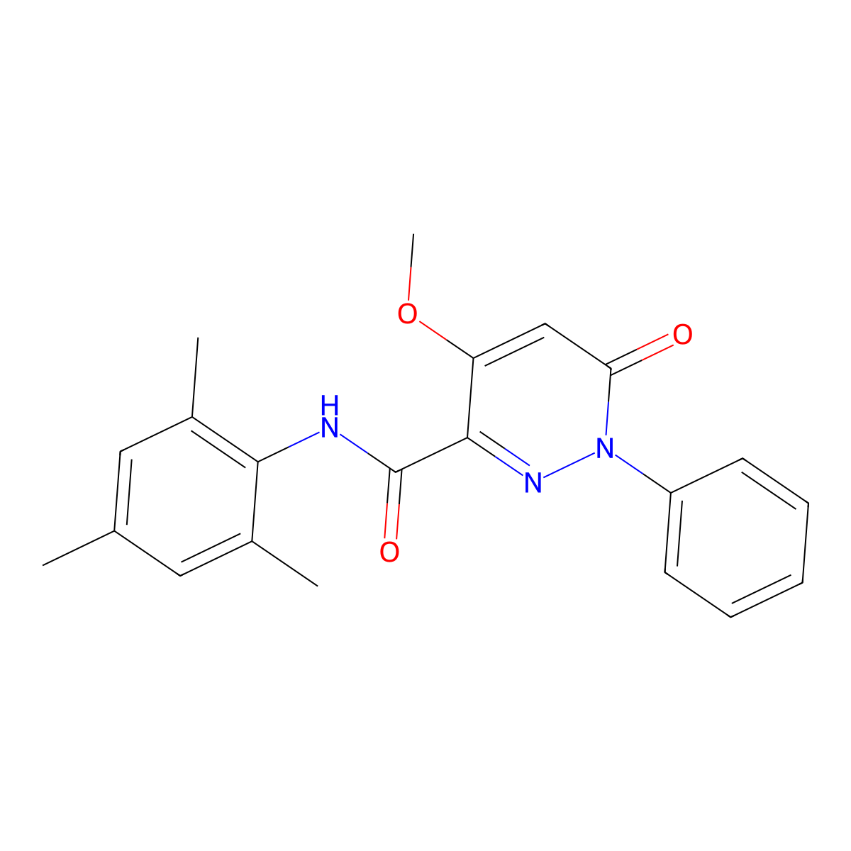 N-mesityl-4-methoxy-6-oxo-1-phenyl-1,6-dihydropyridazine-3-carboxamide molecular structure, CAS 1005302-48-6