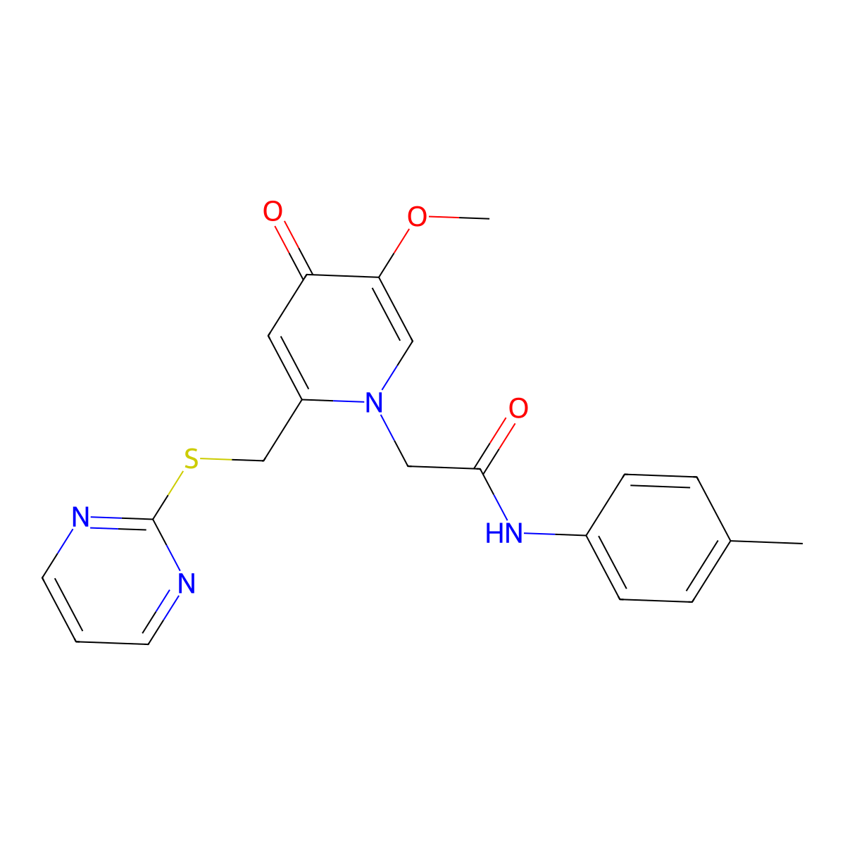 2-(5-methoxy-4-oxo-2-((pyrimidin-2-ylthio)methyl)pyridin-1(4H)-yl)-N-(p-tolyl)acetamide molecular structure, CAS 1005302-56-6