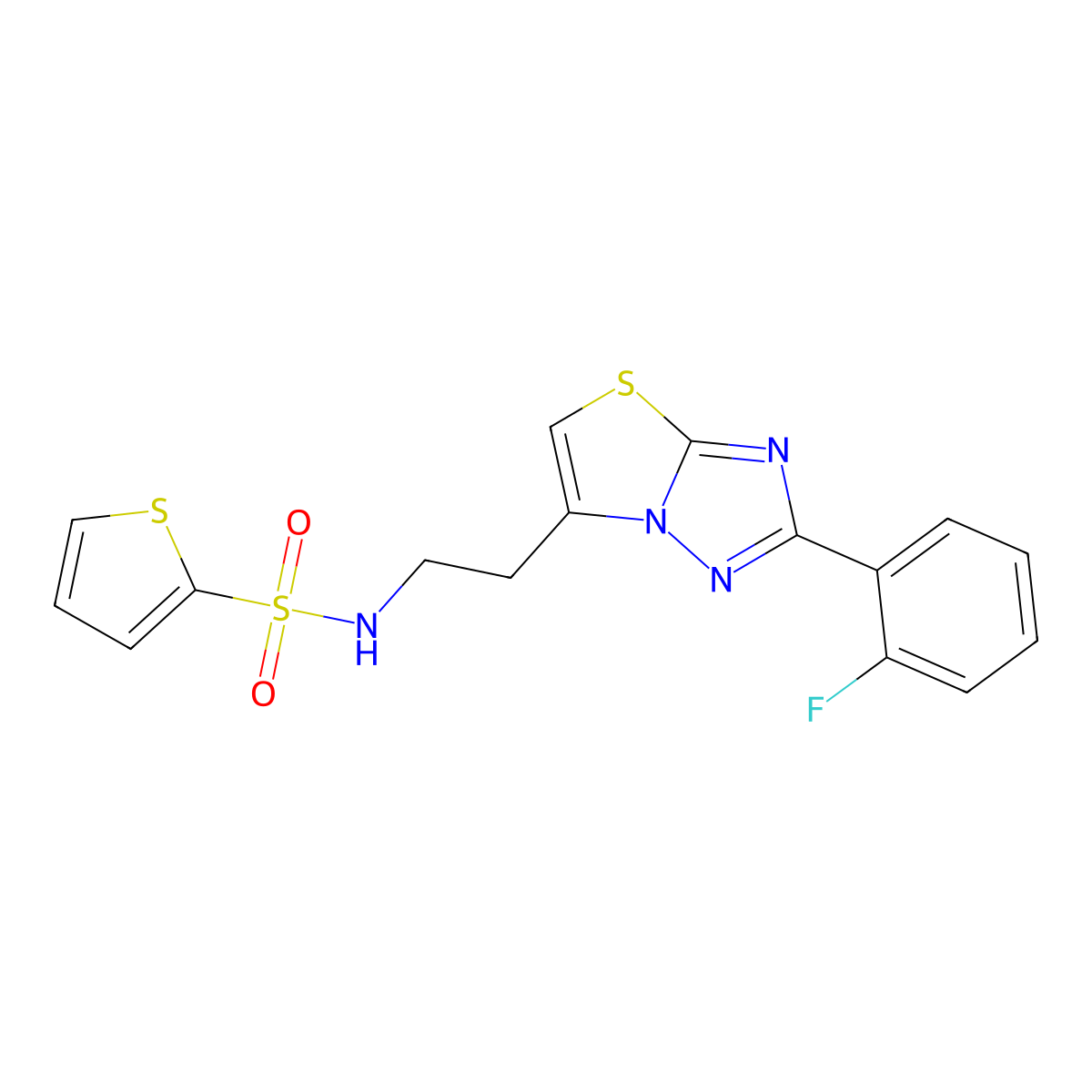 N-(2-(2-(2-fluorophenyl)thiazolo[3,2-b][1,2,4]triazol-6-yl)ethyl)thiophene-2-sulfonamide molecular structure, CAS 1005302-59-9