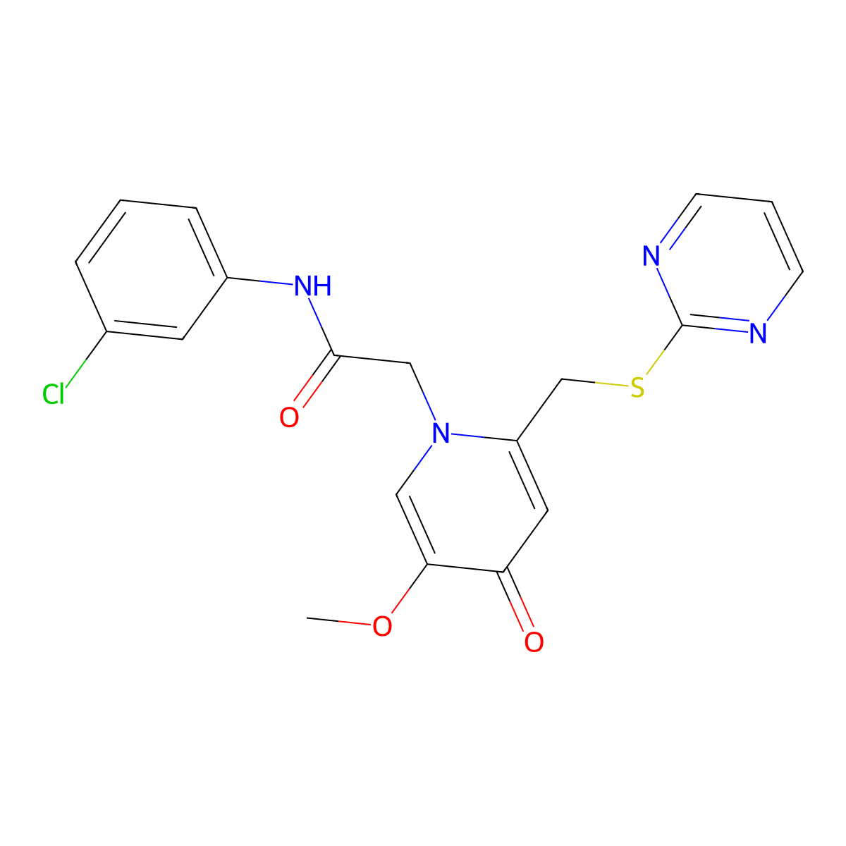 N-(3-chlorophenyl)-2-(5-methoxy-4-oxo-2-((pyrimidin-2-ylthio)methyl)pyridin-1(4H)-yl)acetamide molecular structure, CAS 1005302-62-4
