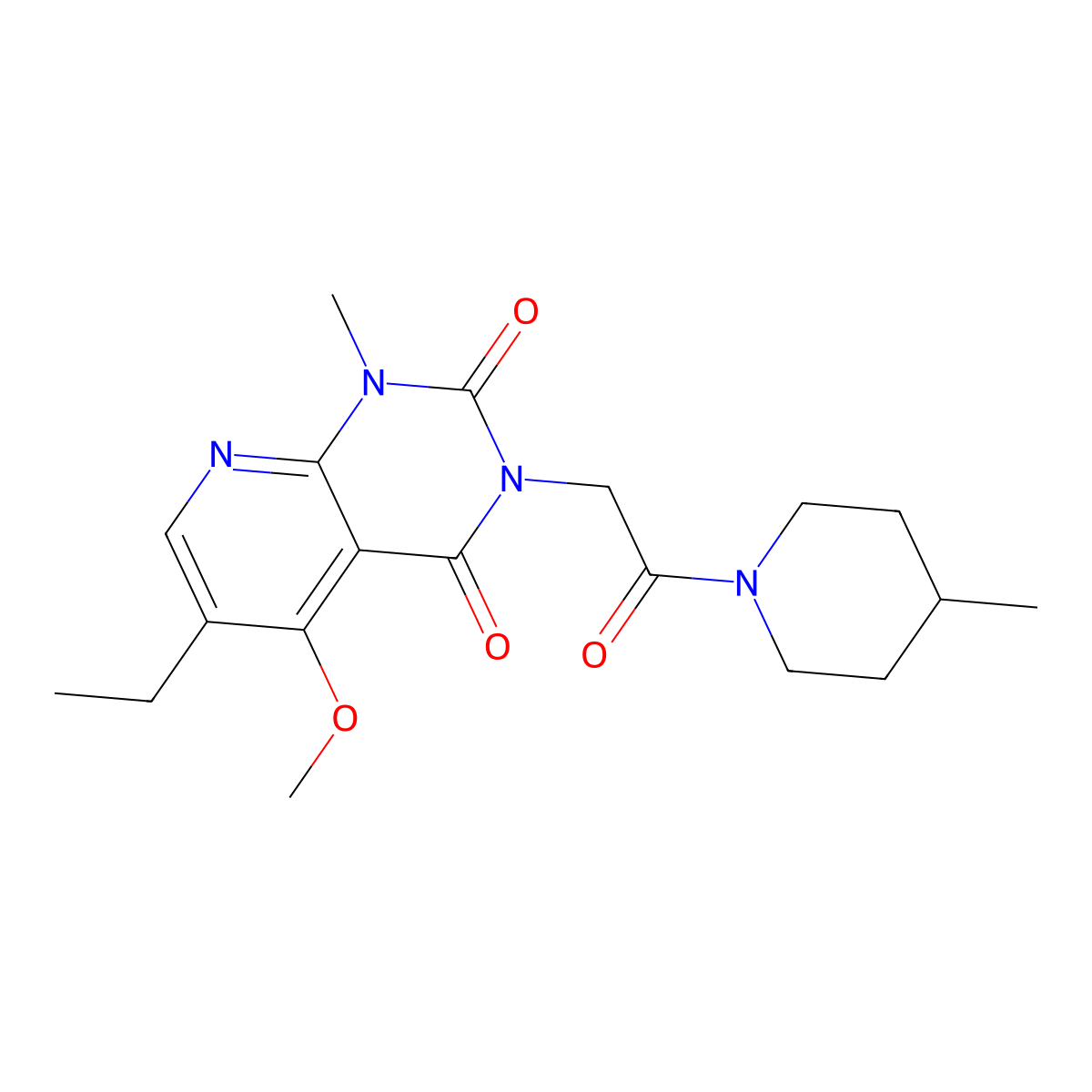 6-ethyl-5-methoxy-1-methyl-3-[2-(4-methylpiperidino)-2-oxoethyl]pyrido[2,3-d]pyrimidine-2,4(1H,3H)-dione molecular structure, CAS 1005302-90-8