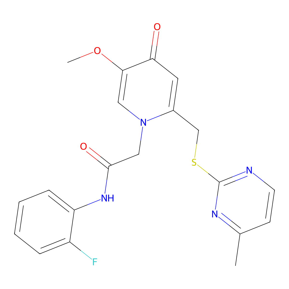 N-(2-fluorophenyl)-2-(5-methoxy-2-(((4-methylpyrimidin-2-yl)thio)methyl)-4-oxopyridin-1(4H)-yl)acetamide molecular structure, CAS 1005302-94-2