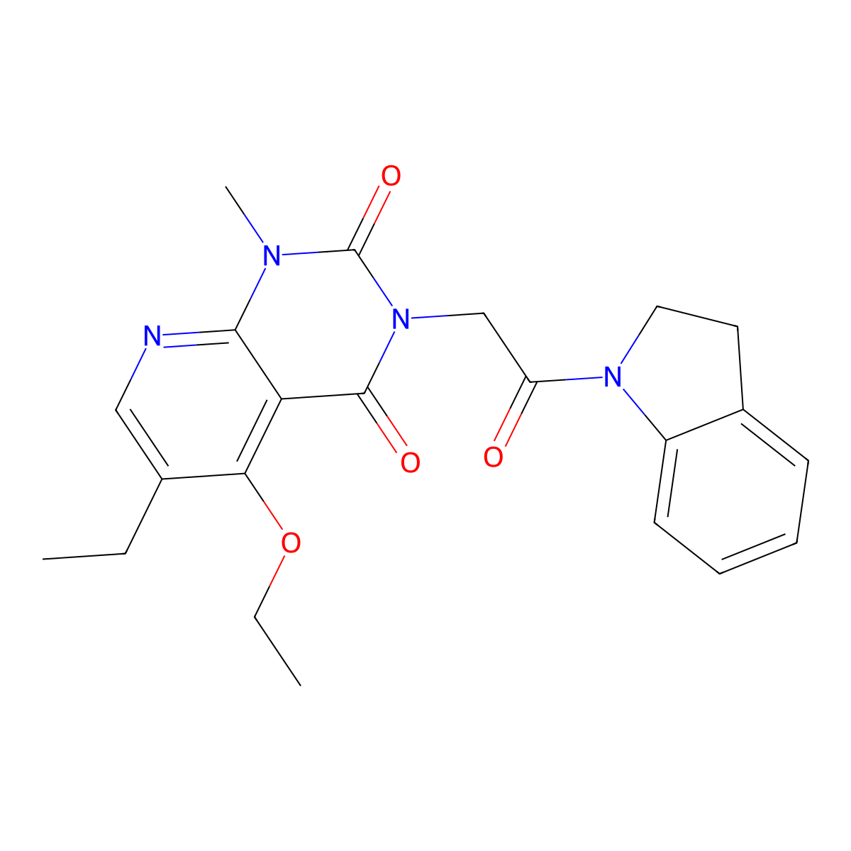5-ethoxy-6-ethyl-3-(2-(indolin-1-yl)-2-oxoethyl)-1-methylpyrido[2,3-d]pyrimidine-2,4(1H,3H)-dione molecular structure, CAS 1005303-34-3