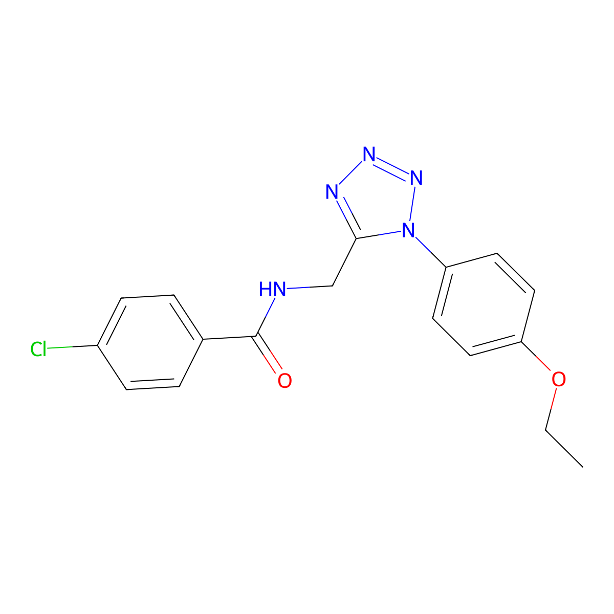 4-chloro-N-((1-(4-ethoxyphenyl)-1H-tetrazol-5-yl)methyl)benzamide molecular structure, CAS 1005303-37-6