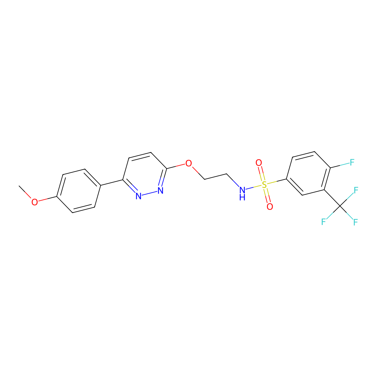 4-fluoro-N-(2-((6-(4-methoxyphenyl)pyridazin-3-yl)oxy)ethyl)-3-(trifluoromethyl)benzenesulfonamide molecular structure, CAS 1005303-59-2