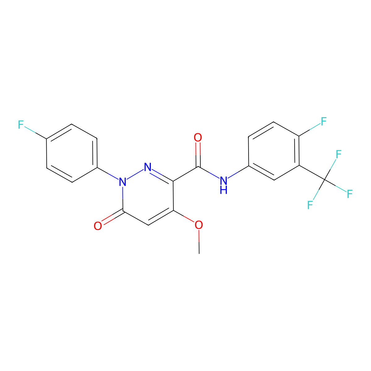 1-(4-fluorophenyl)-N-[4-fluoro-3-(trifluoromethyl)phenyl]-4-methoxy-6-oxo-1,6-dihydropyridazine-3-carboxamide molecular structure, CAS 1005303-66-1