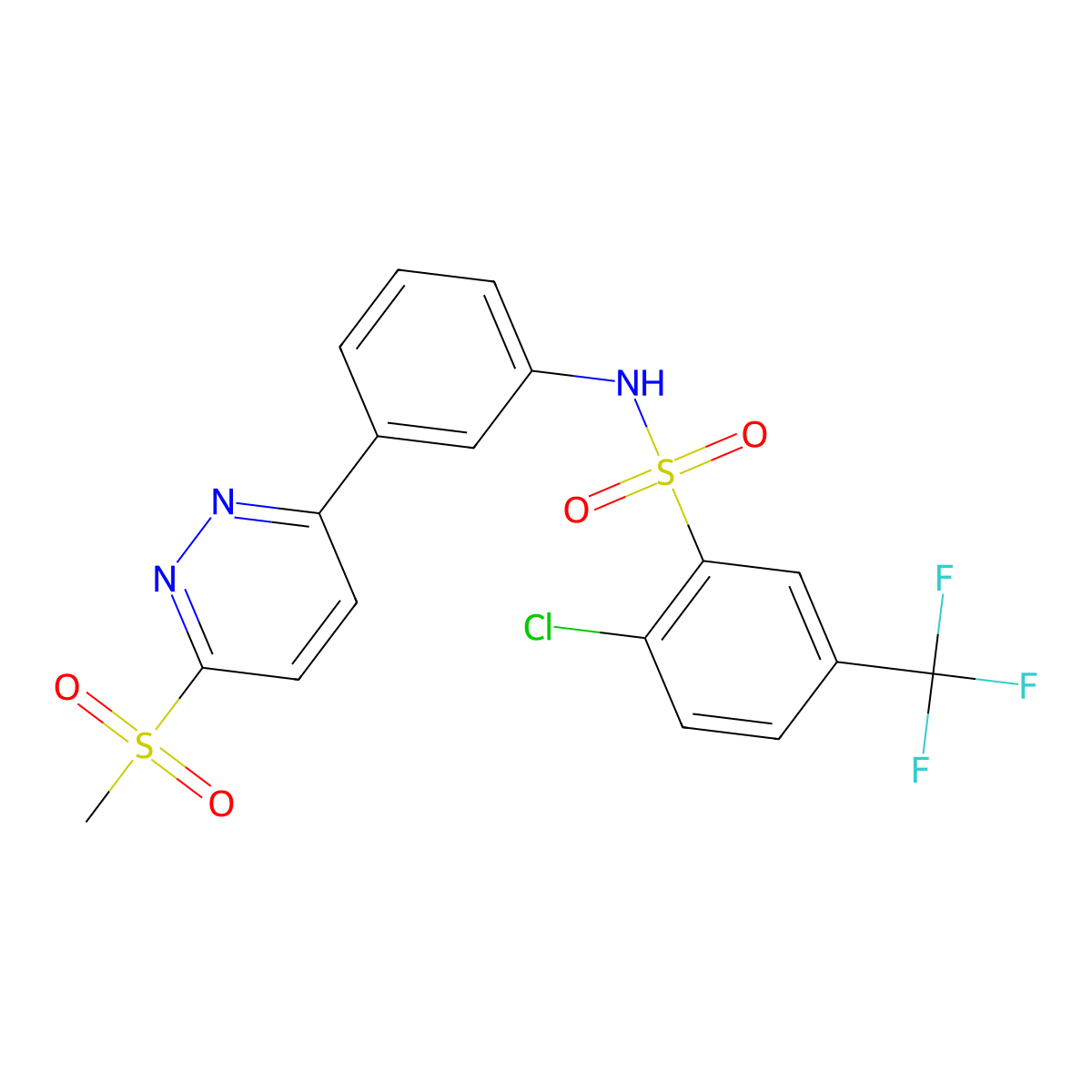 2-chloro-N-(3-(6-(methylsulfonyl)pyridazin-3-yl)phenyl)-5-(trifluoromethyl)benzenesulfonamide molecular structure, CAS 1005304-08-4