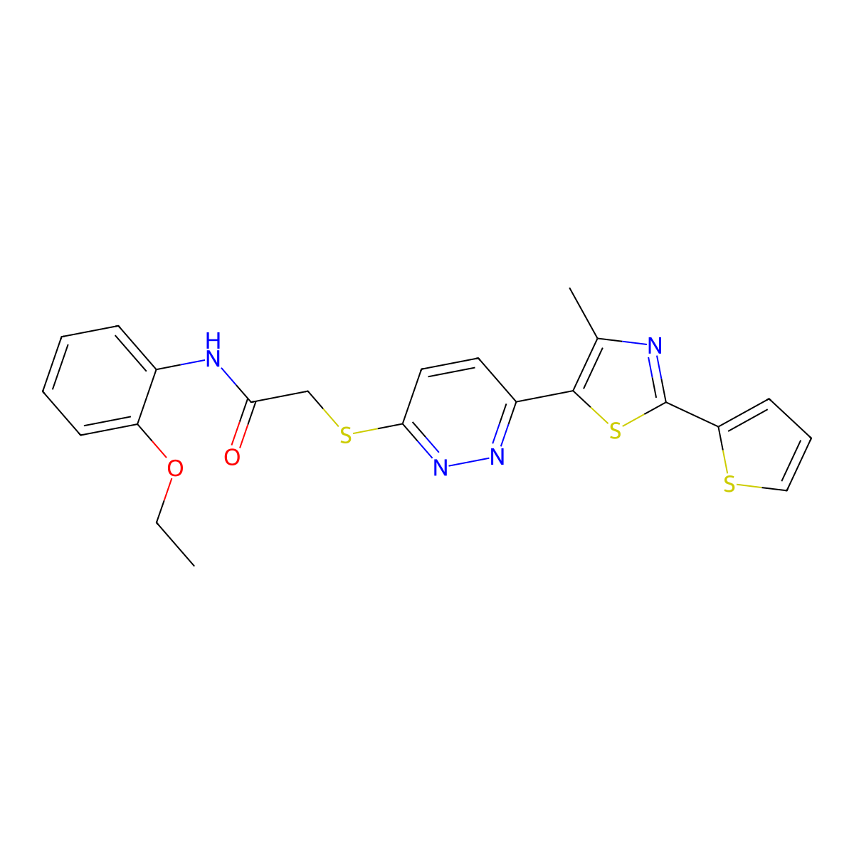 N-(2-ethoxyphenyl)-2-((6-(4-methyl-2-(thiophen-2-yl)thiazol-5-yl)pyridazin-3-yl)thio)acetamide molecular structure, CAS 1005304-45-9