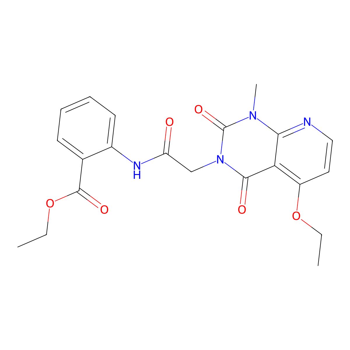 ethyl 2-(2-(5-ethoxy-1-methyl-2,4-dioxo-1,2-dihydropyrido[2,3-d]pyrimidin-3(4H)-yl)acetamido)benzoate molecular structure, CAS 1005304-50-6