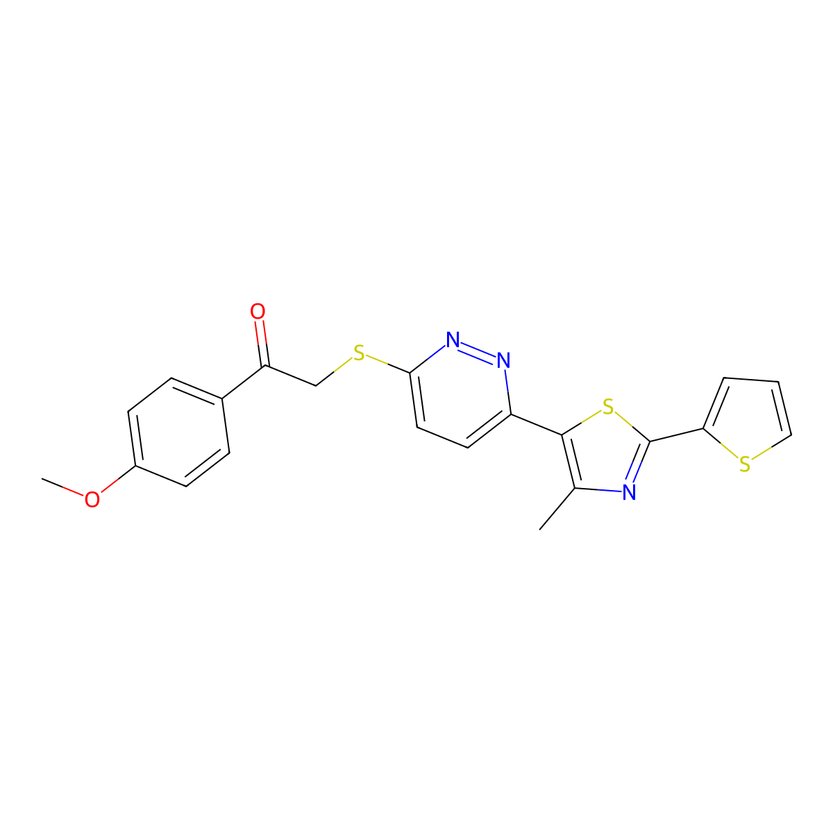 1-(4-Methoxyphenyl)-2-((6-(4-methyl-2-(thiophen-2-yl)thiazol-5-yl)pyridazin-3-yl)thio)ethanone molecular structure, CAS 1005304-55-1