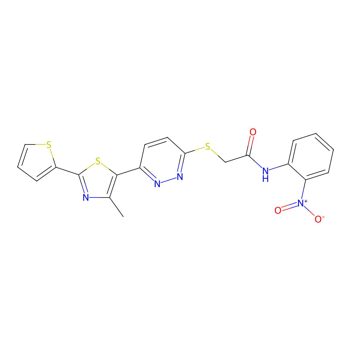 2-((6-(4-methyl-2-(thiophen-2-yl)thiazol-5-yl)pyridazin-3-yl)thio)-N-(2-nitrophenyl)acetamide molecular structure, CAS 1005304-65-3