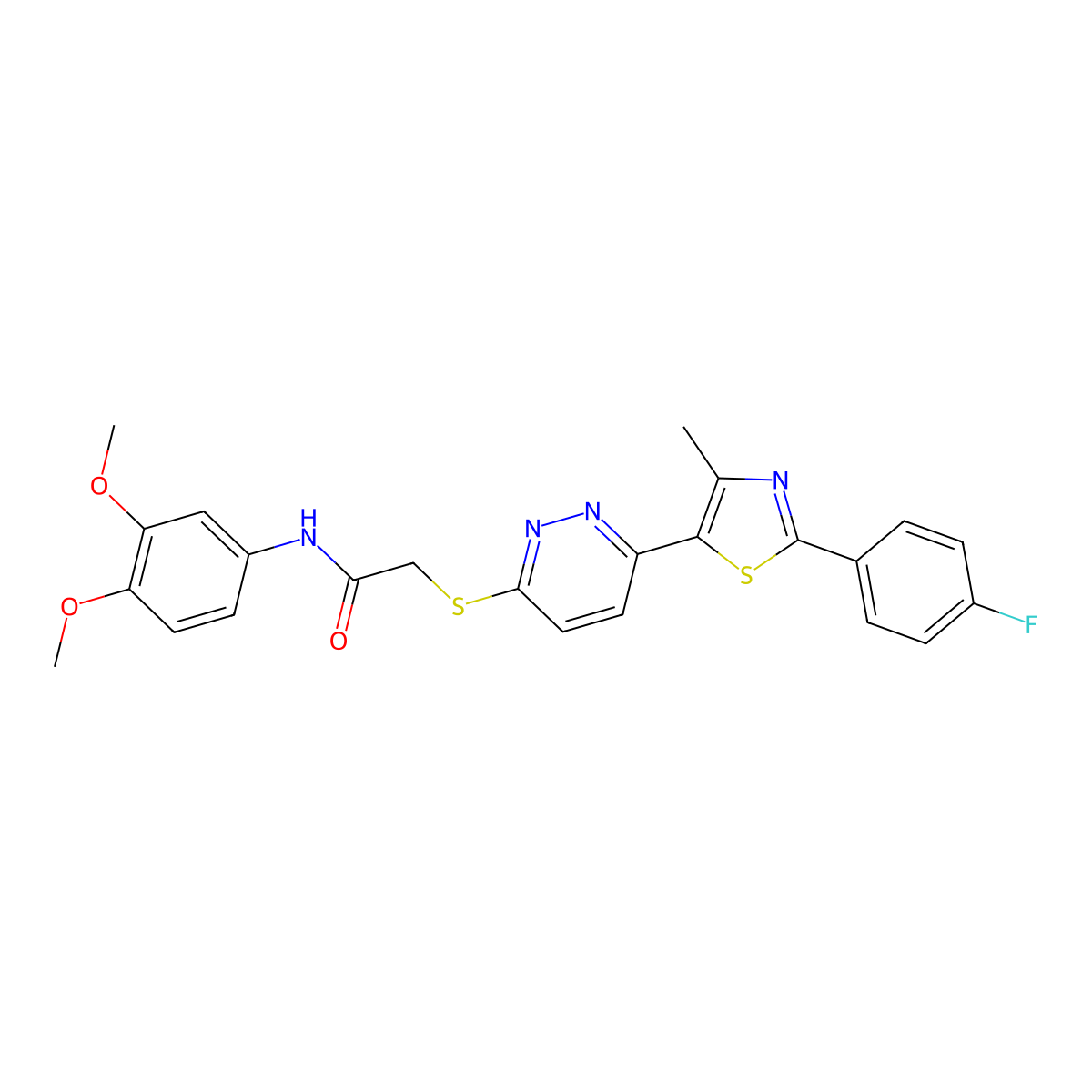N-(3,4-dimethoxyphenyl)-2-((6-(2-(4-fluorophenyl)-4-methylthiazol-5-yl)pyridazin-3-yl)thio)acetamide molecular structure, CAS 1005304-81-3