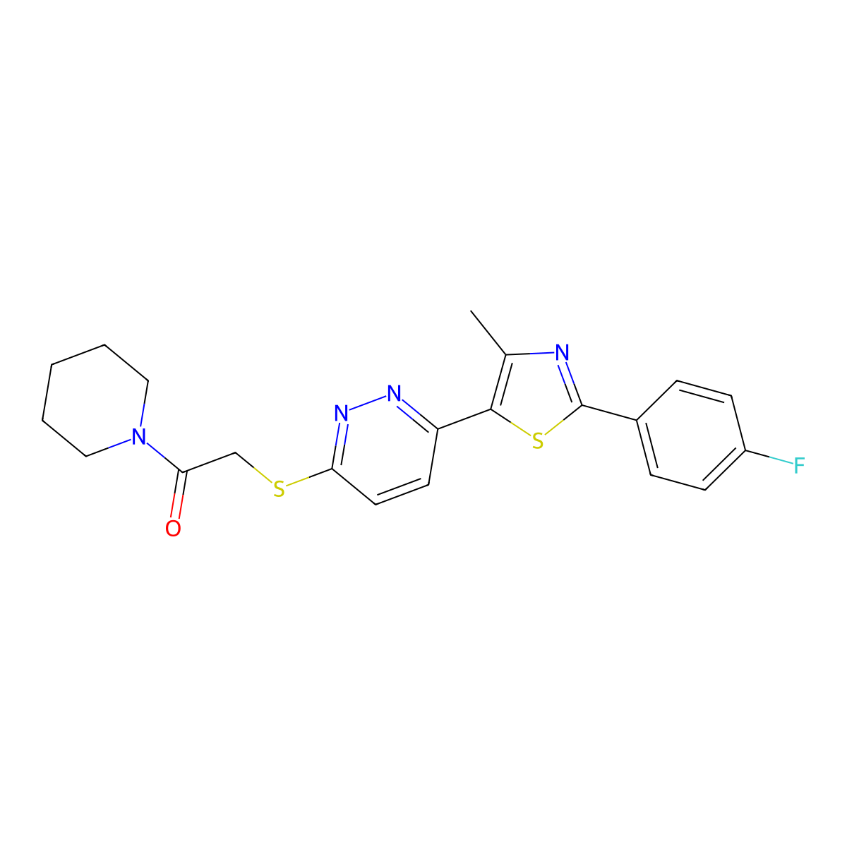 2-((6-(2-(4-Fluorophenyl)-4-methylthiazol-5-yl)pyridazin-3-yl)thio)-1-(piperidin-1-yl)ethanone molecular structure, CAS 1005304-91-5