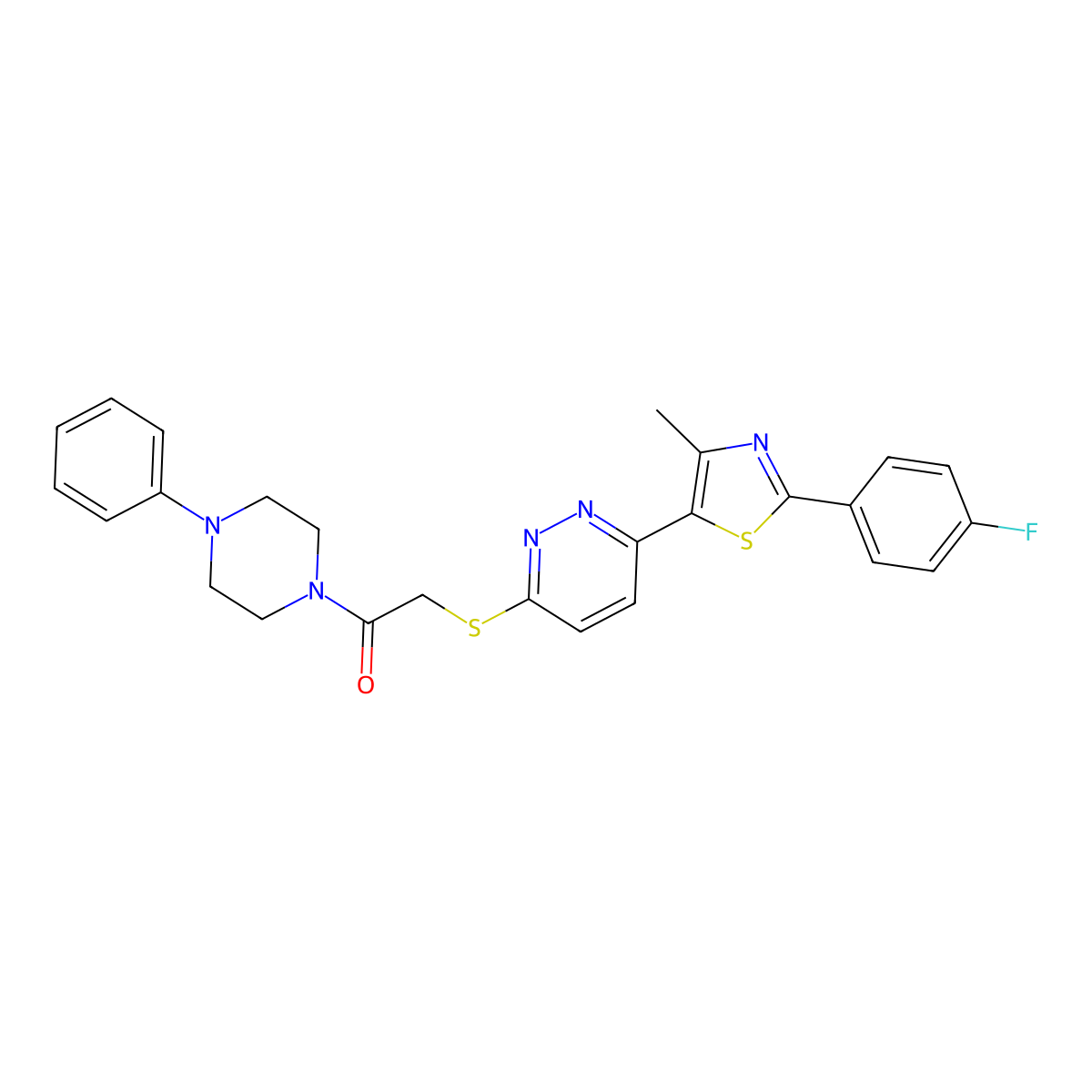2-((6-(2-(4-Fluorophenyl)-4-methylthiazol-5-yl)pyridazin-3-yl)thio)-1-(4-phenylpiperazin-1-yl)ethanone molecular structure, CAS 1005304-93-7