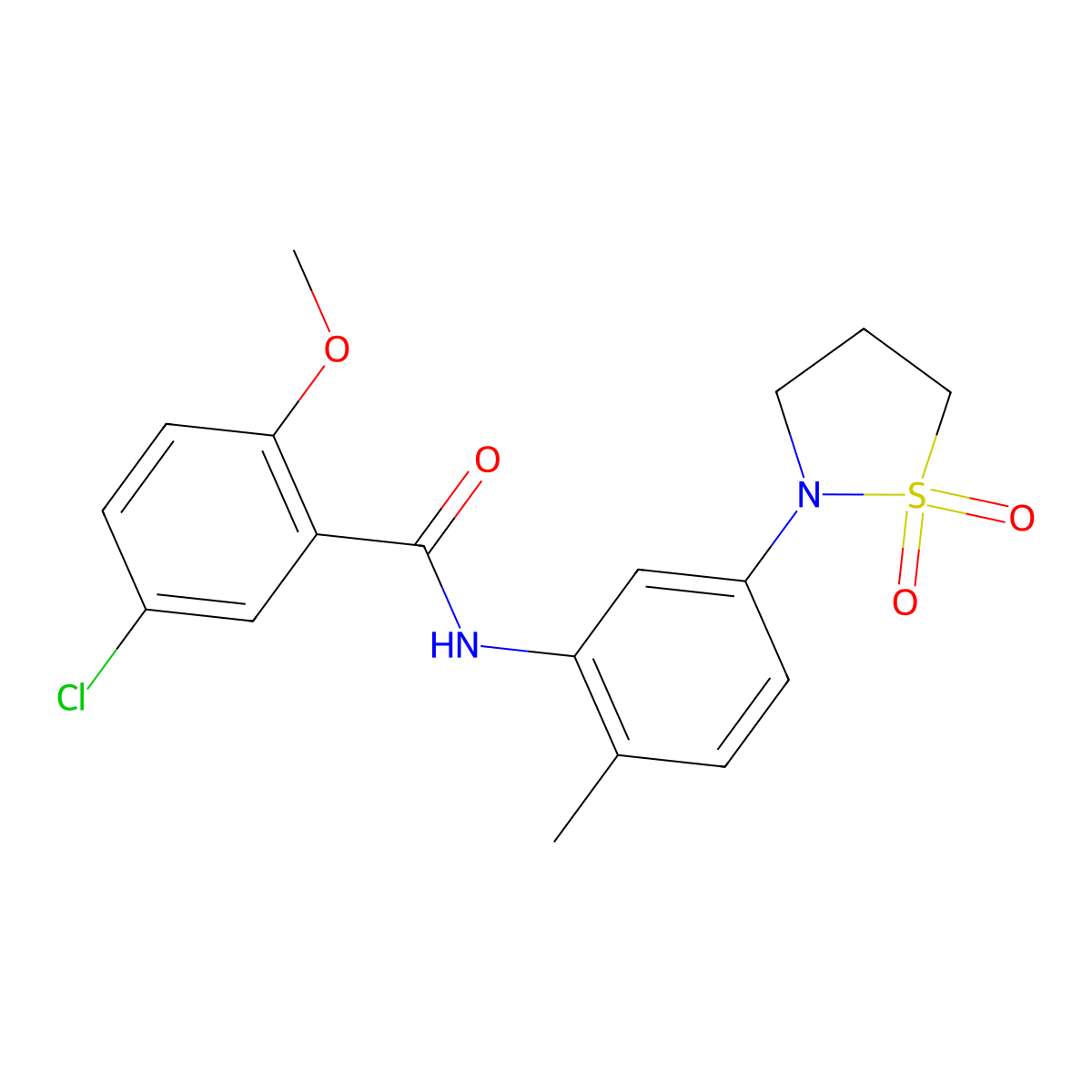5-chloro-N-(5-(1,1-dioxidoisothiazolidin-2-yl)-2-methylphenyl)-2-methoxybenzamide molecular structure, CAS 1005305-08-7