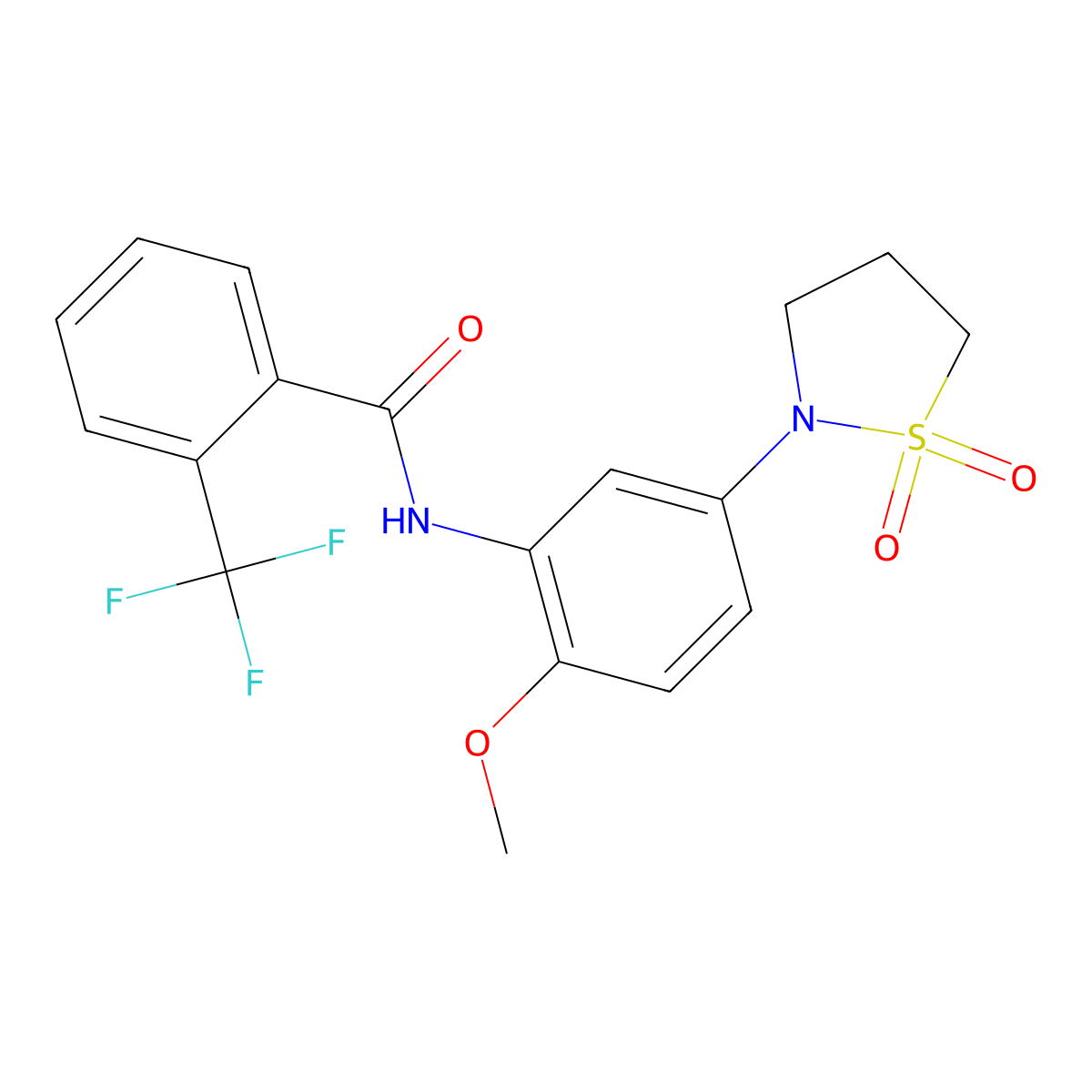 N-(5-(1,1-dioxidoisothiazolidin-2-yl)-2-methoxyphenyl)-2-(trifluoromethyl)benzamide molecular structure, CAS 1005305-12-3