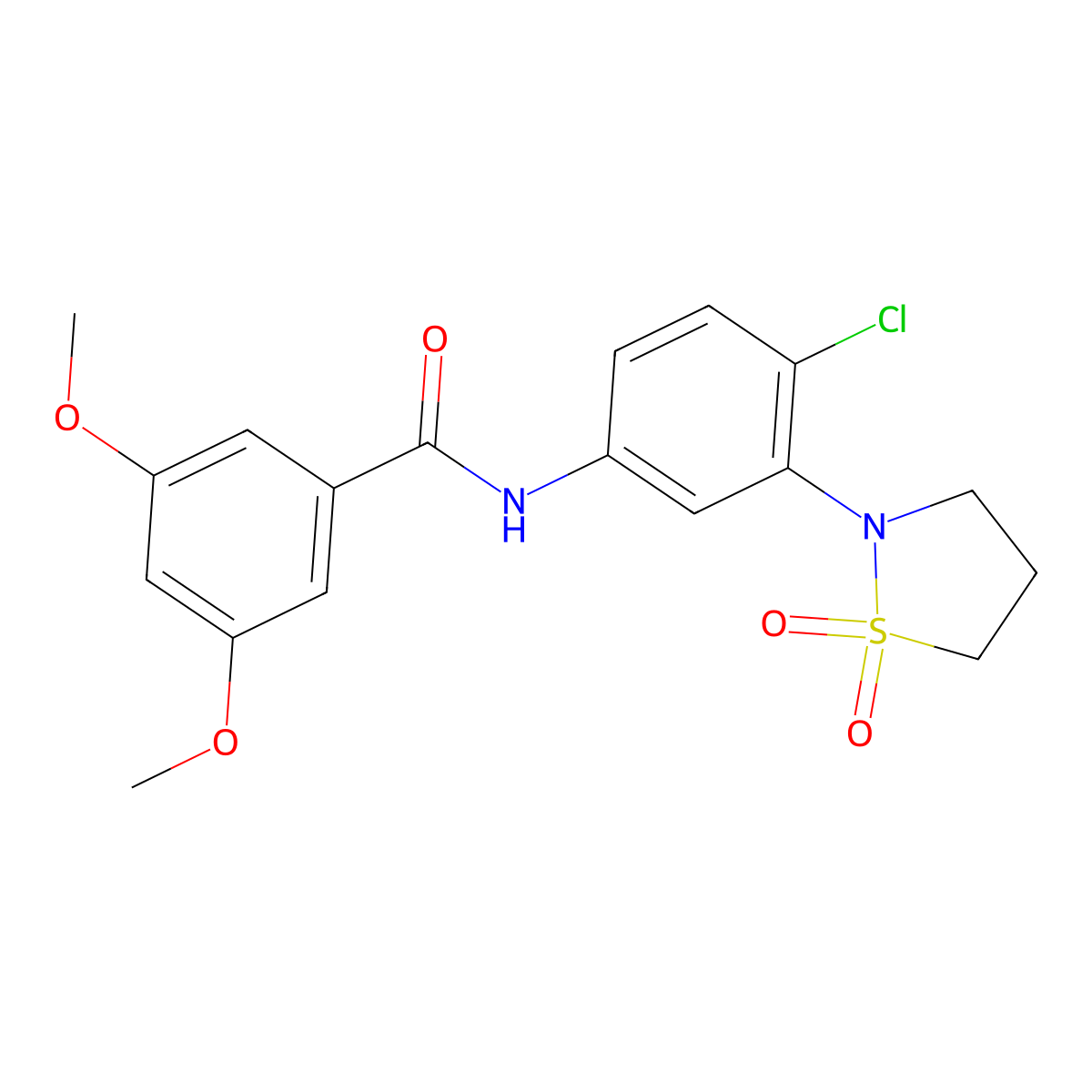 N-(4-chloro-3-(1,1-dioxidoisothiazolidin-2-yl)phenyl)-3,5-dimethoxybenzamide molecular structure, CAS 1005305-14-5