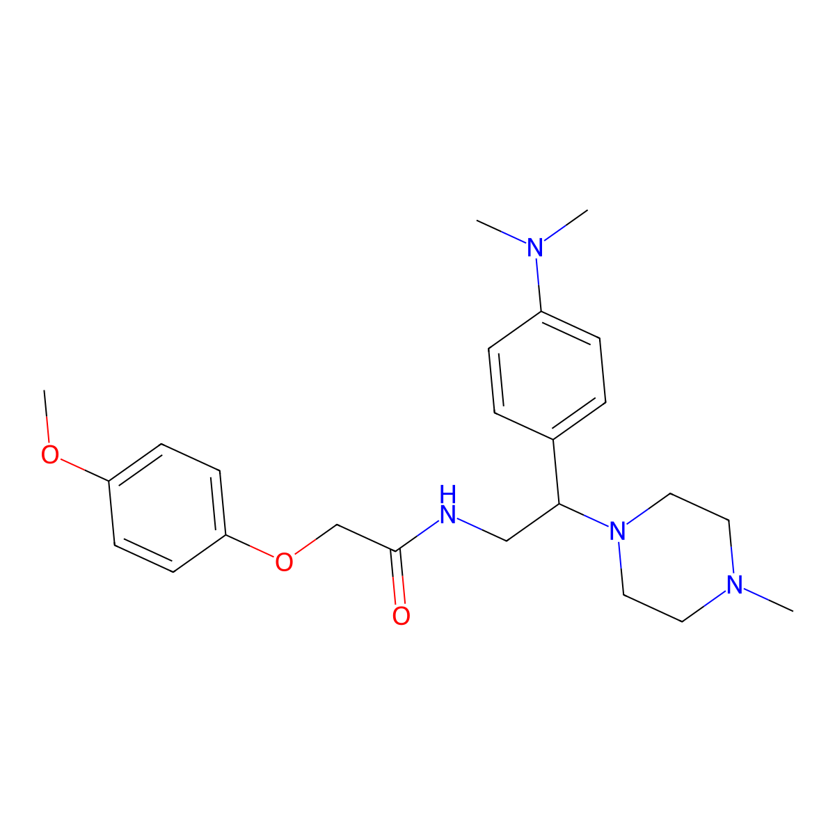 N-{2-[4-(dimethylamino)phenyl]-2-(4-methylpiperazin-1-yl)ethyl}-2-(4-methoxyphenoxy)acetamide molecular structure, CAS 1005305-32-7