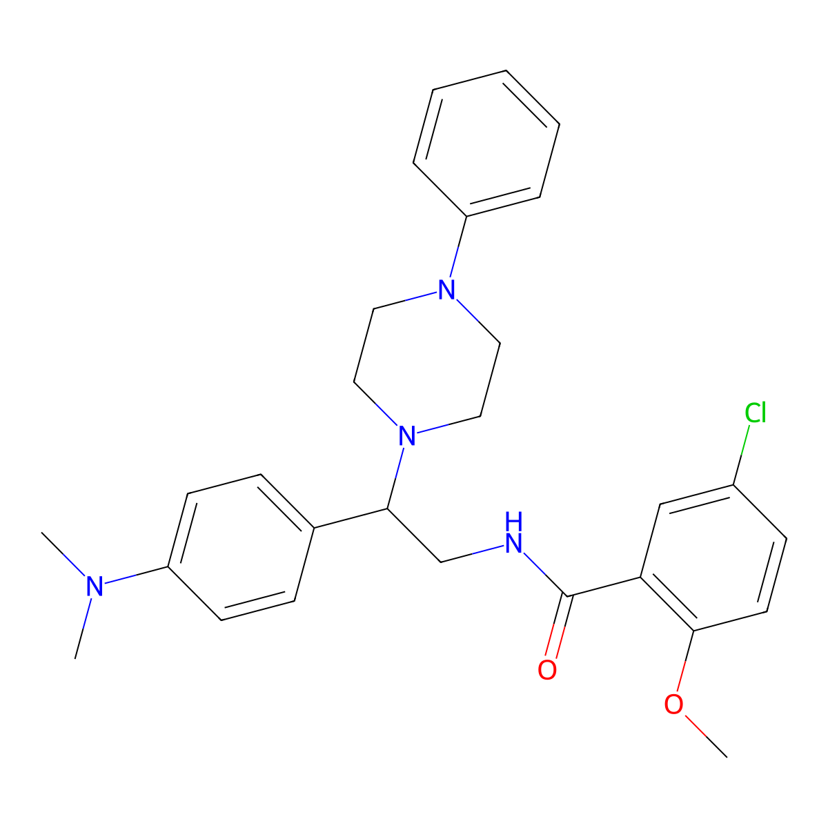 5-chloro-N-{2-[4-(dimethylamino)phenyl]-2-(4-phenylpiperazin-1-yl)ethyl}-2-methoxybenzamide molecular structure, CAS 1005305-34-9